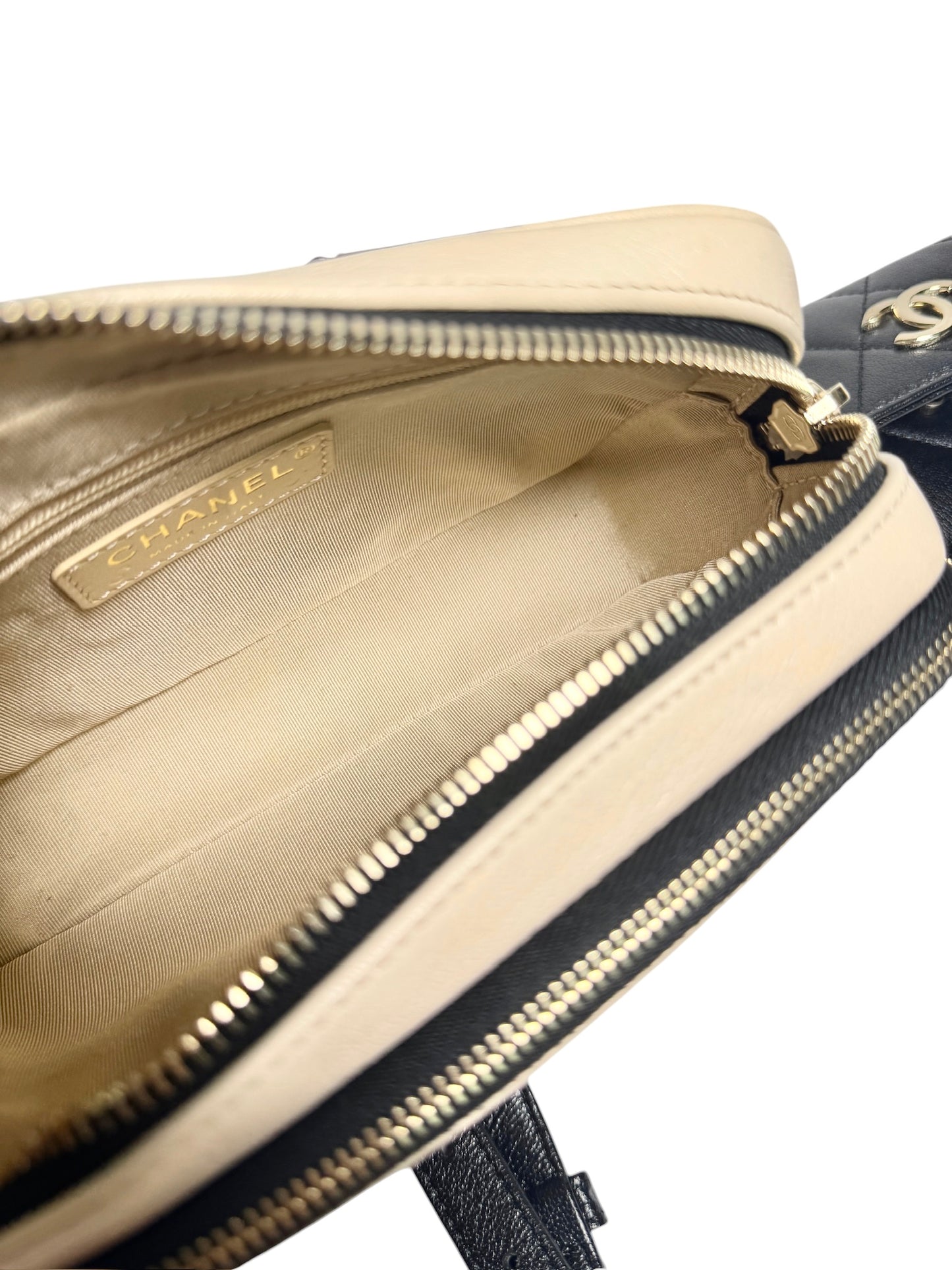 Chanel Goatskin Waist Bag Beige White Black