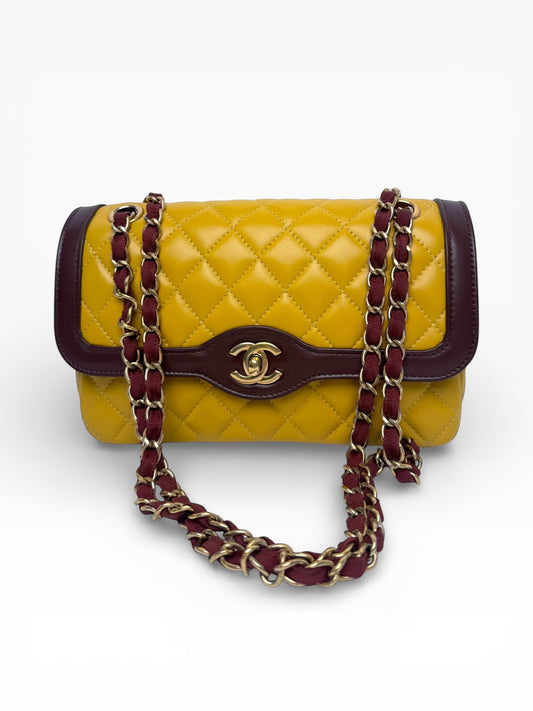 Chanel Yellow Red Bicolor Single Flap Medium