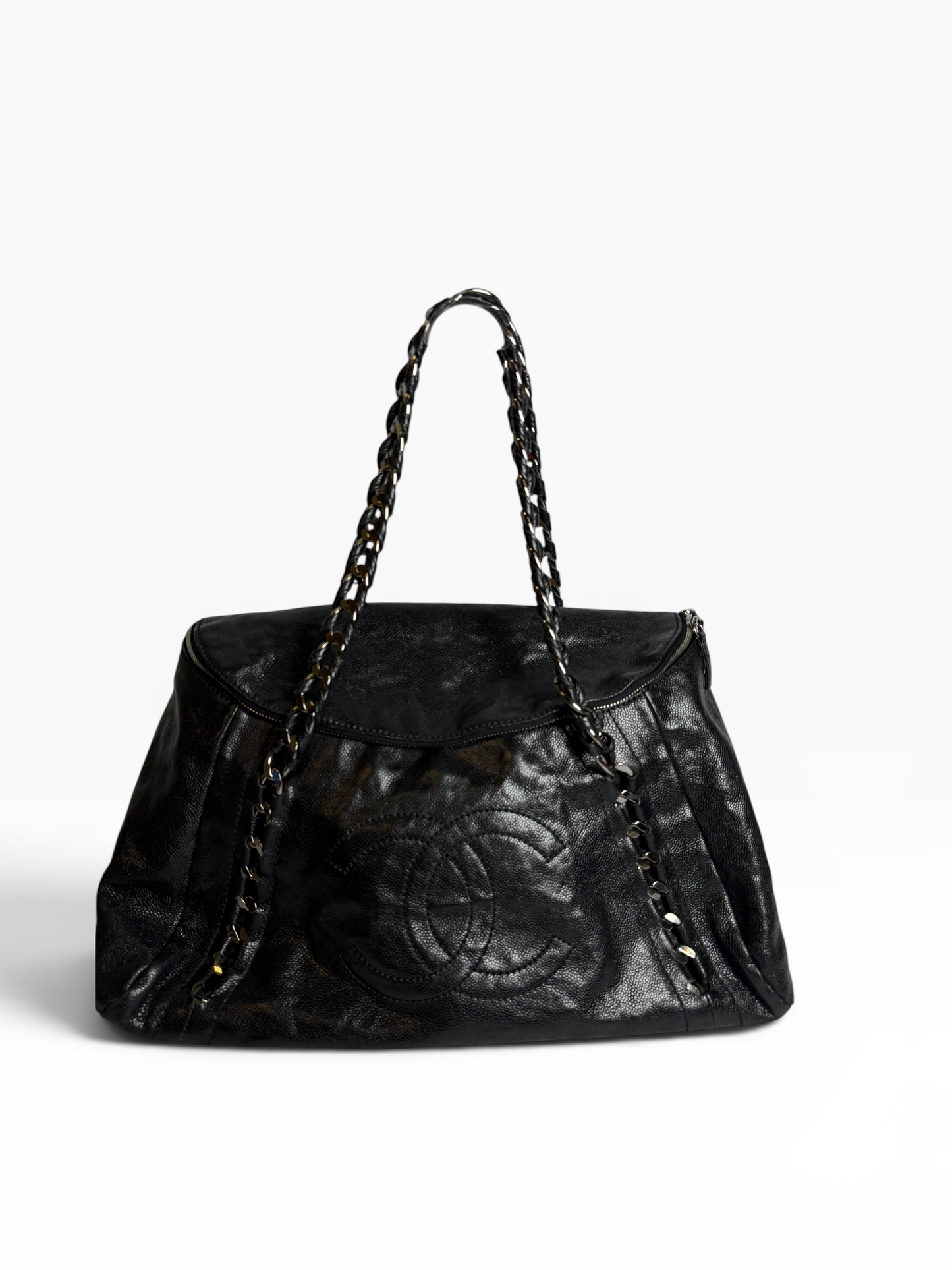 Chanel chain shoulder black top zip shoulder#1003