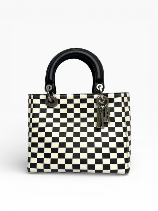 Lady Dior Checkered Medium Black/White
