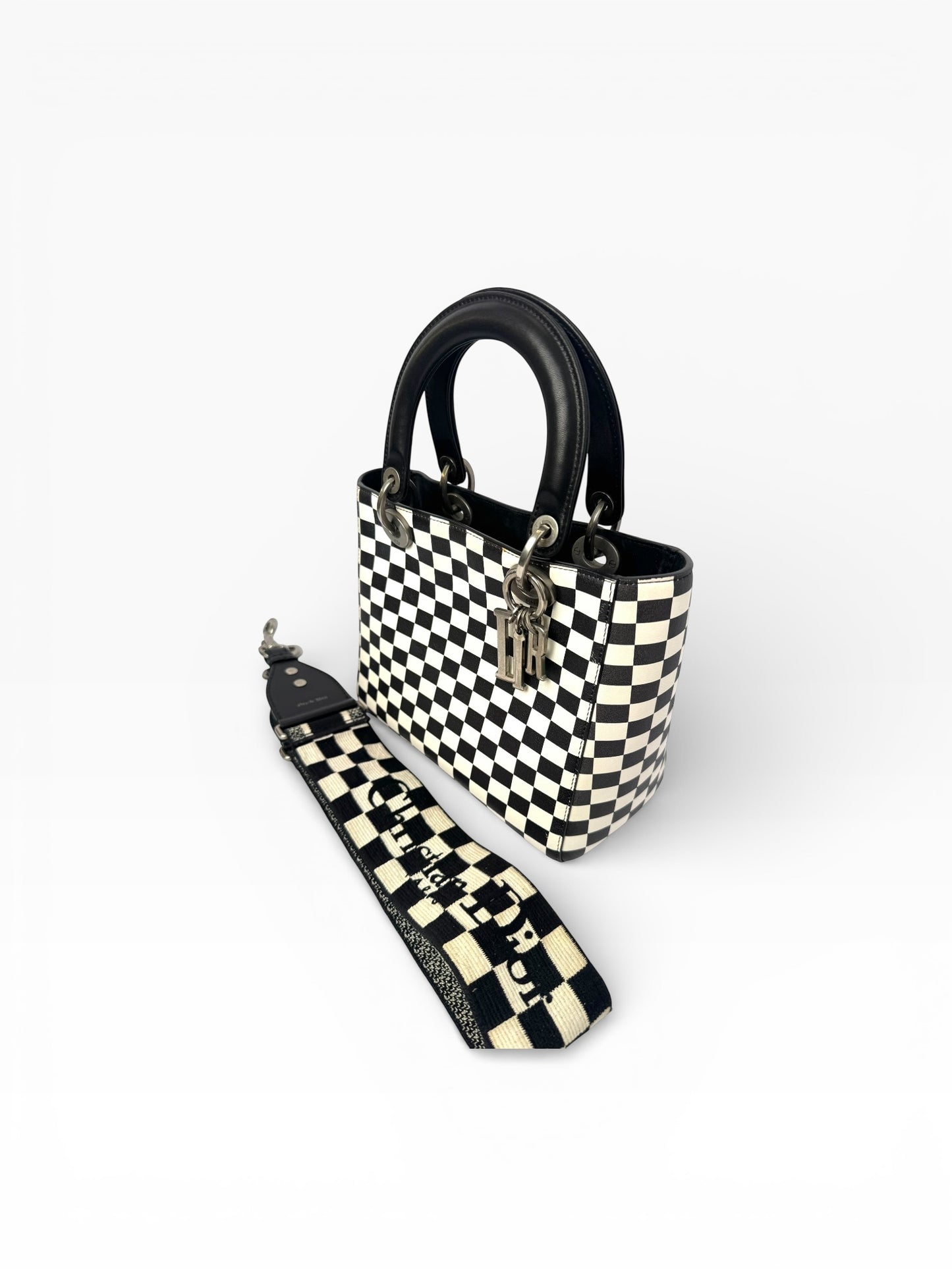 Lady Dior Checkered Medium Black/White