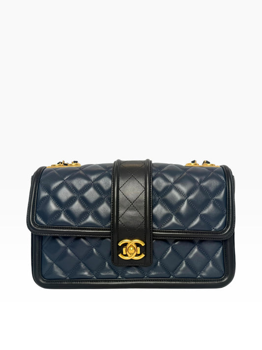 Chanel Navy Black Single Flap Gold HardWare
