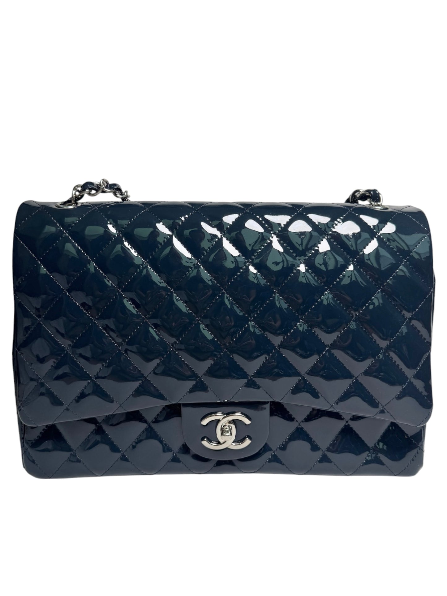 Chanel Navy Patent Leather Maxi SHW