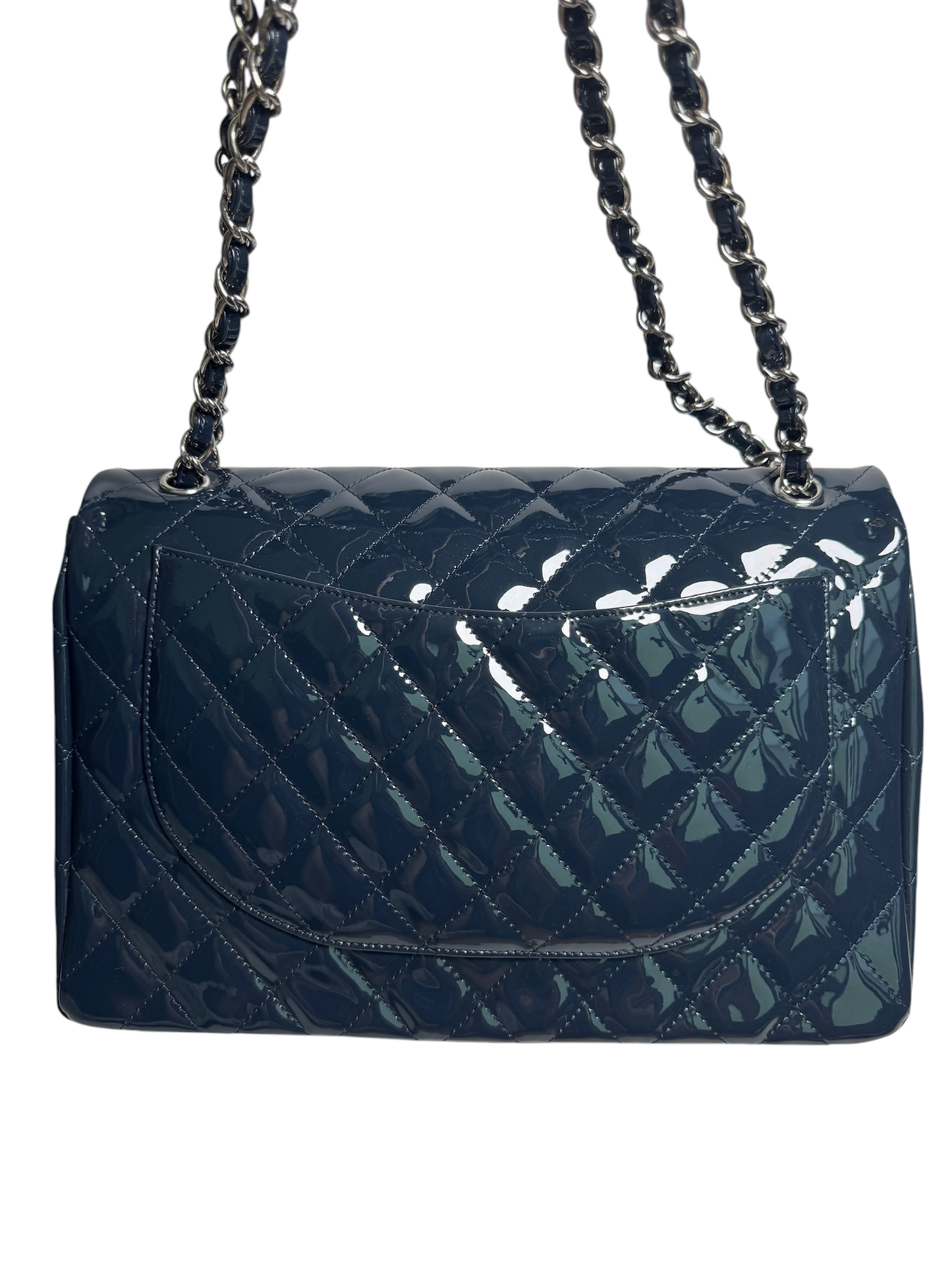 Chanel Navy Patent Leather Maxi SHW