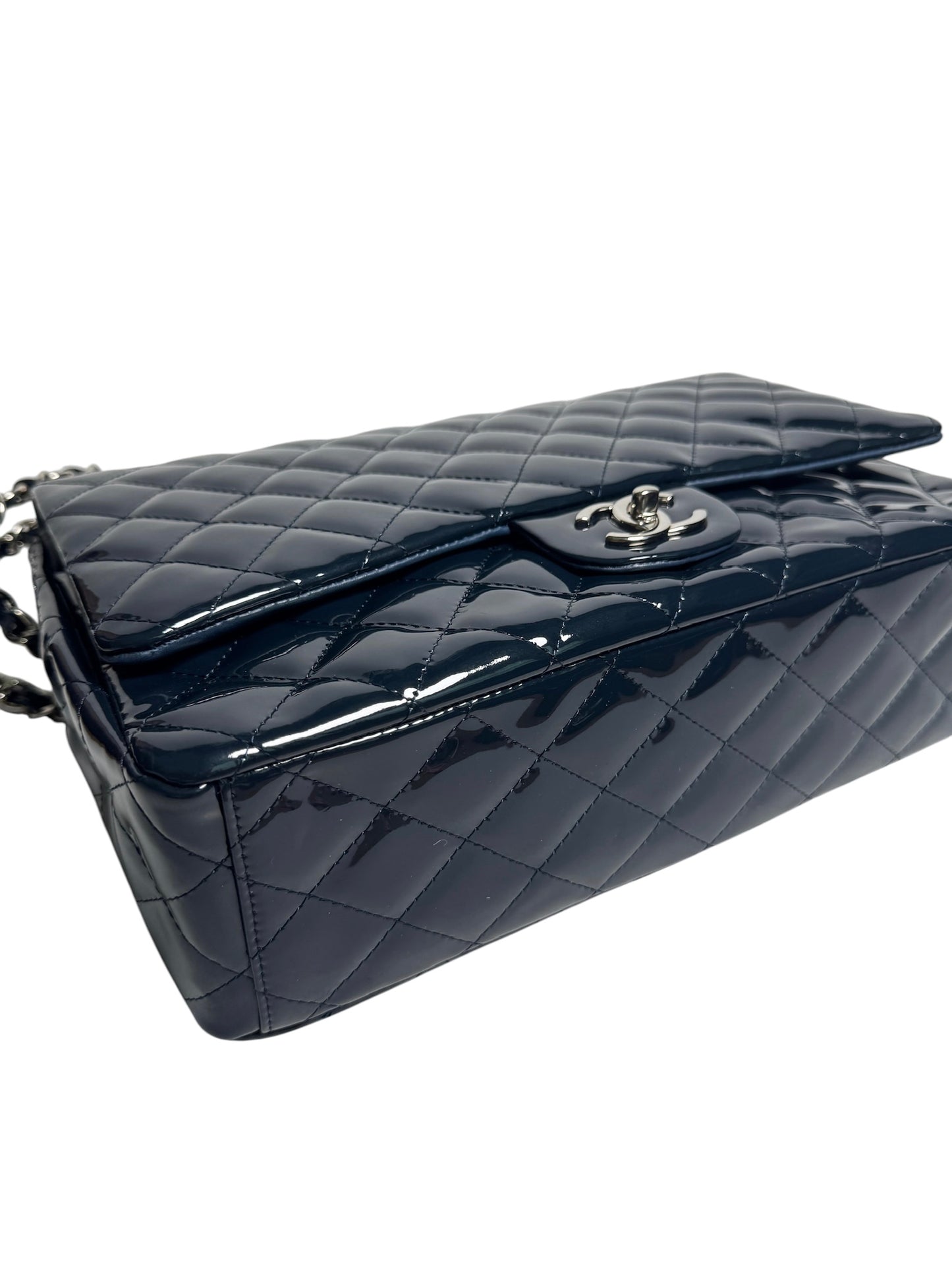 Chanel Navy Patent Leather Maxi SHW