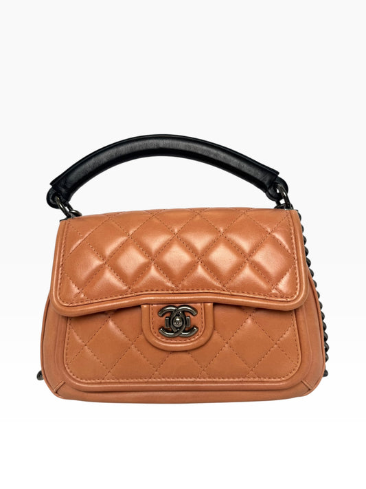 Chanel Top Handle Peach Calf Crossbody Flap