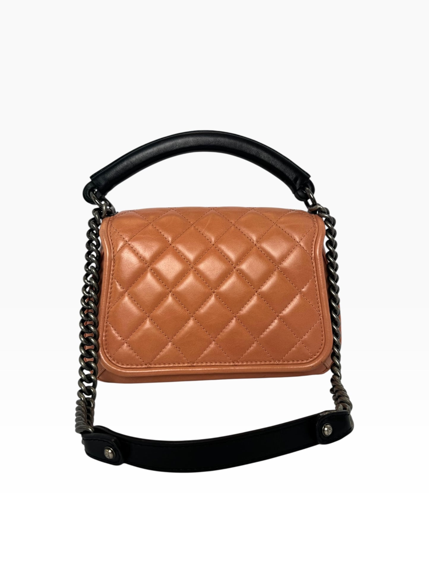 Chanel Top Handle Peach Calf Crossbody Flap