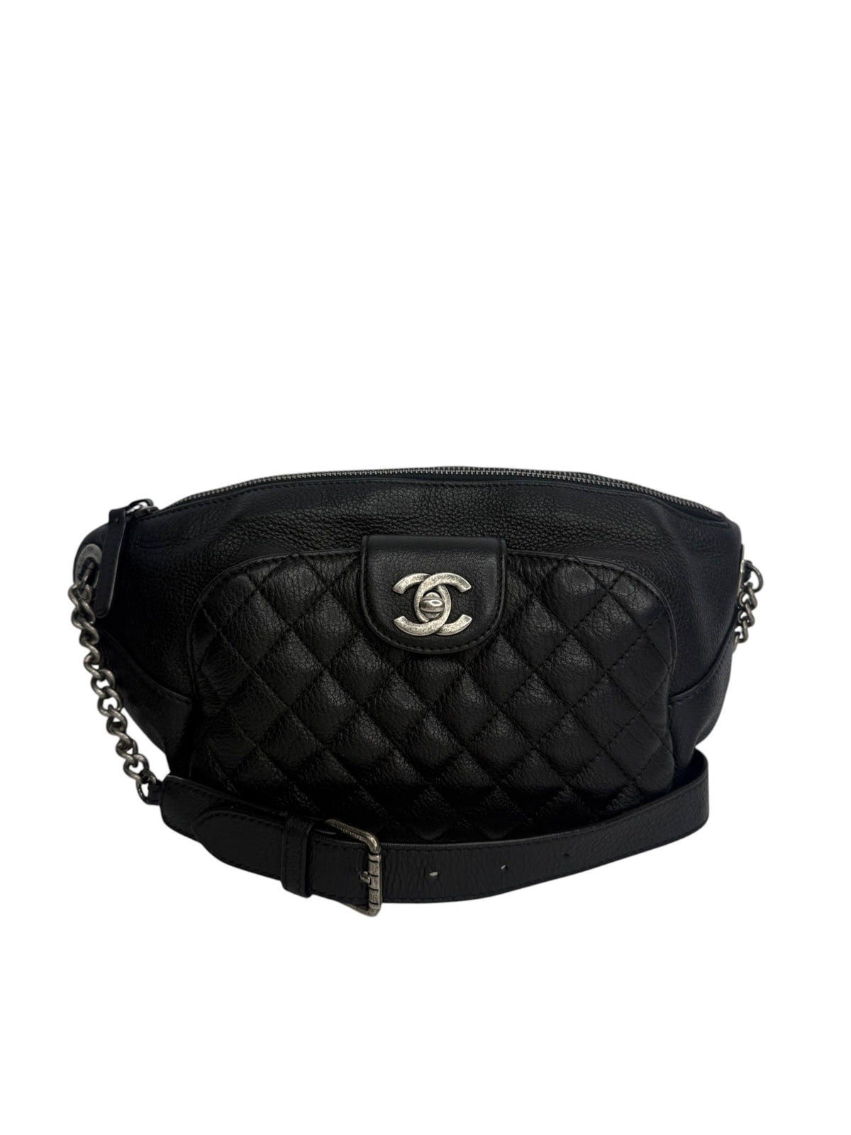 Chanel Front Pocket Belt Bag Black RHW T9192