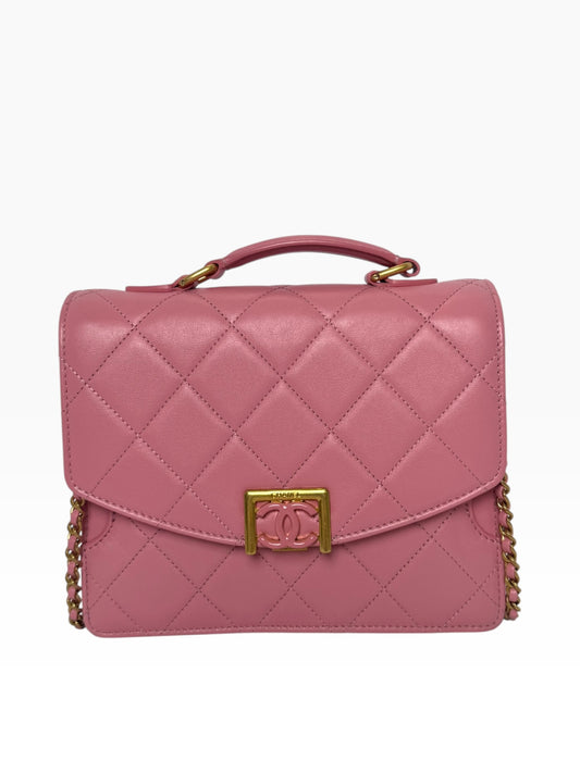 Chanel pink square buckle top Handle Crossbody Flap
