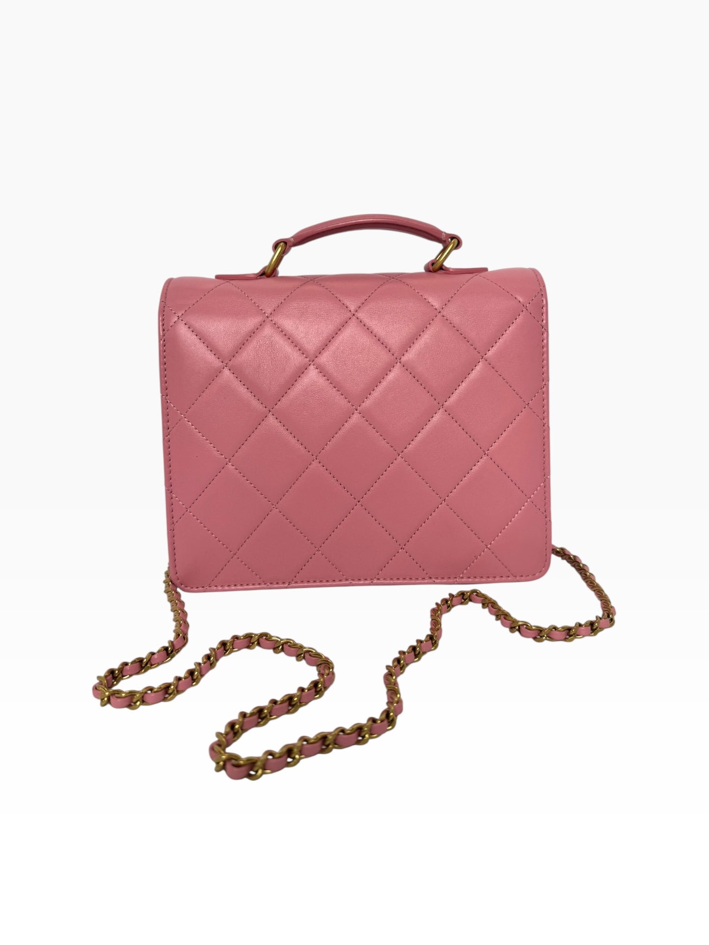 Chanel pink square buckle top Handle Crossbody Flap