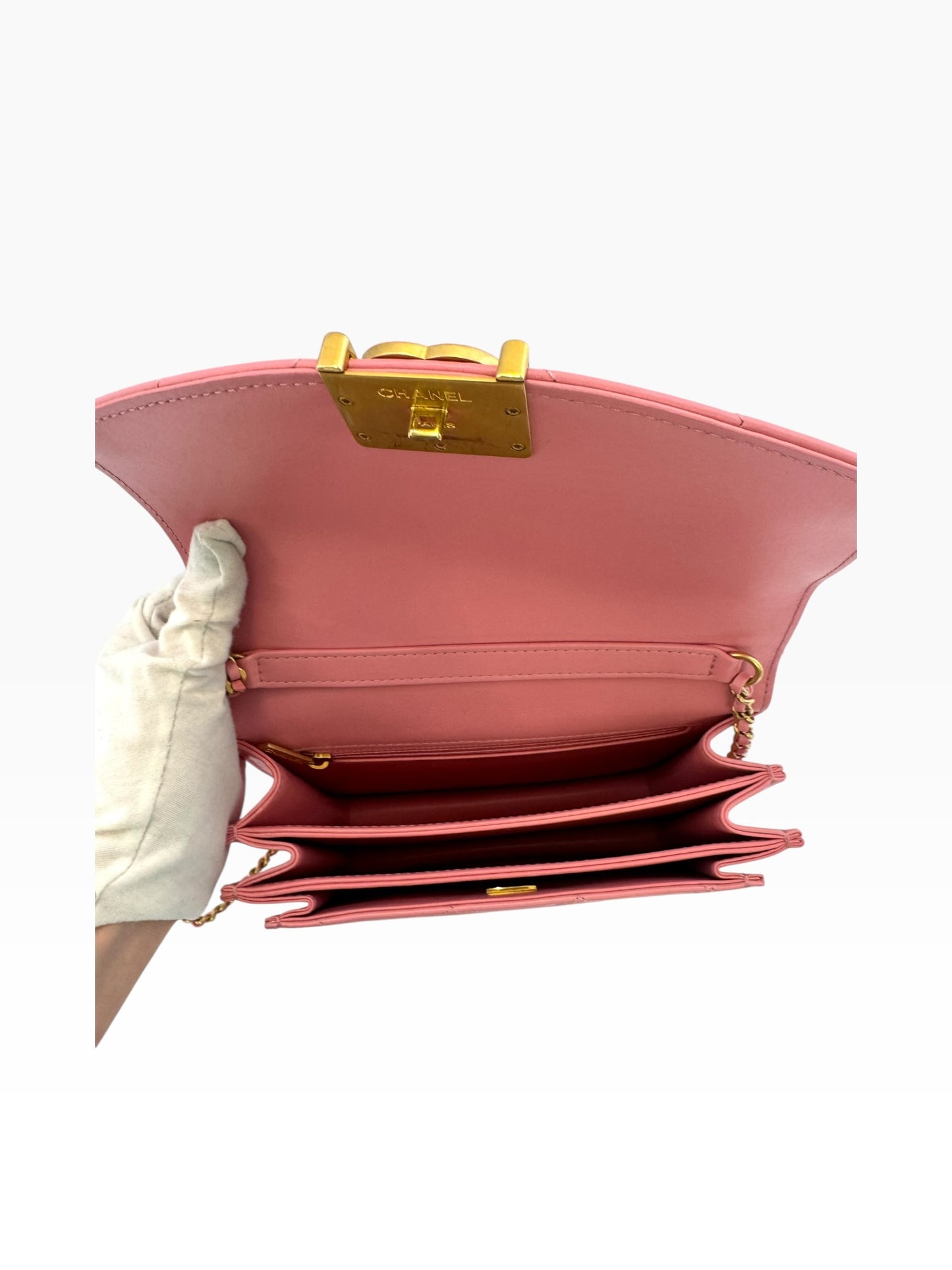 Chanel pink square buckle top Handle Crossbody Flap