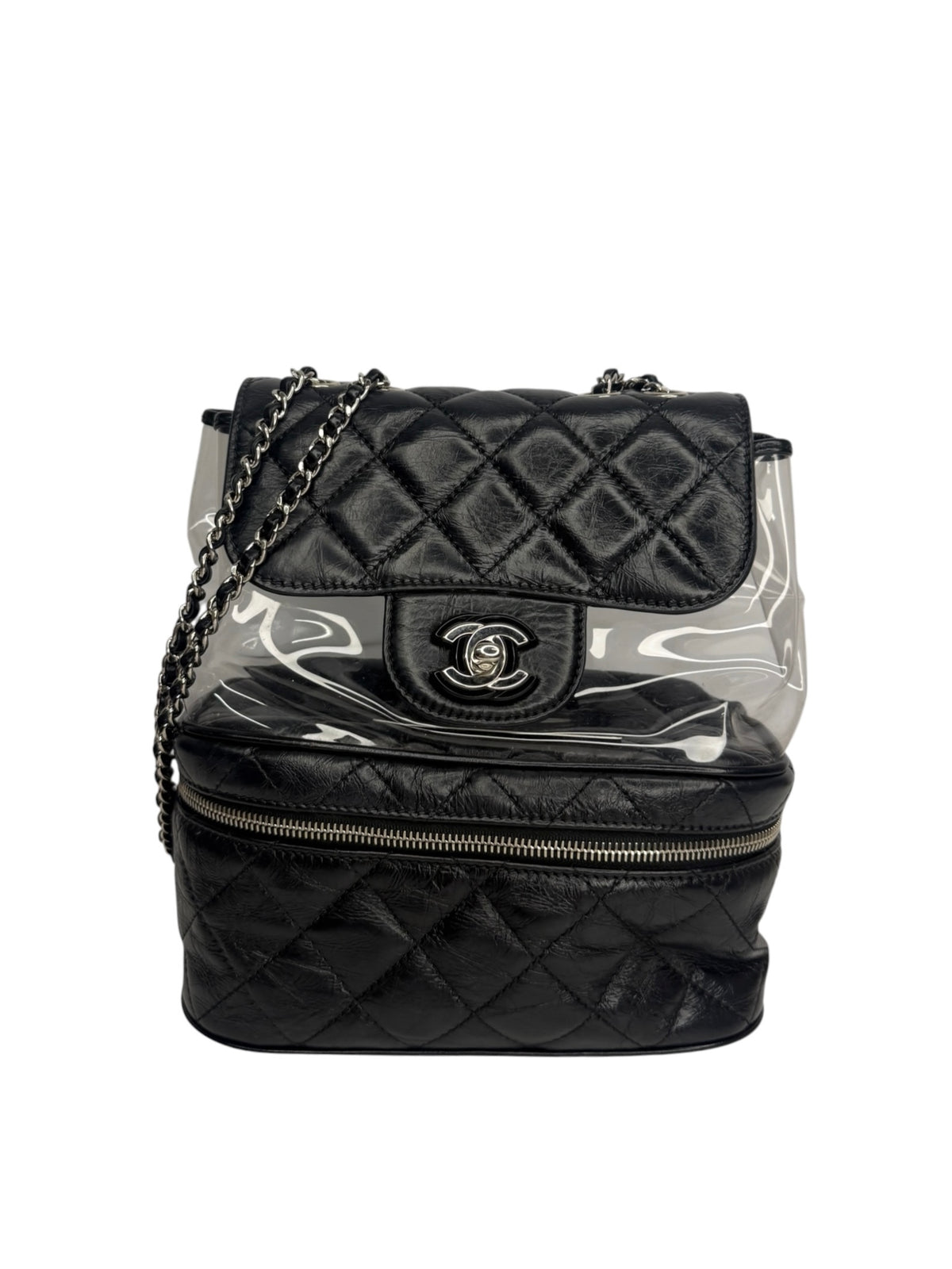 Chanel Black Crumpled Calfskin PVC Aquarium Shoulder T9167