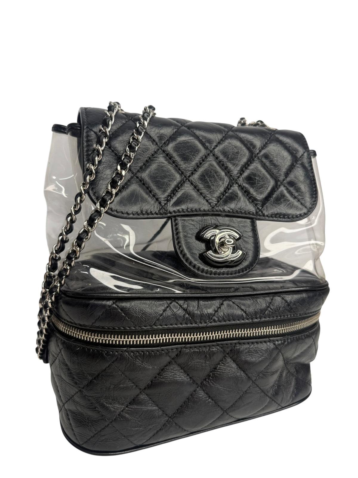 Chanel Black Crumpled Calfskin PVC Aquarium Shoulder T9167