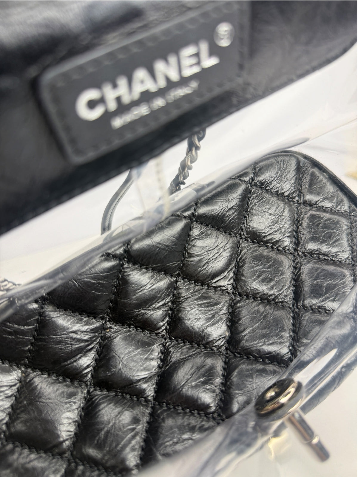 Chanel Black Crumpled Calfskin PVC Aquarium Shoulder T9167