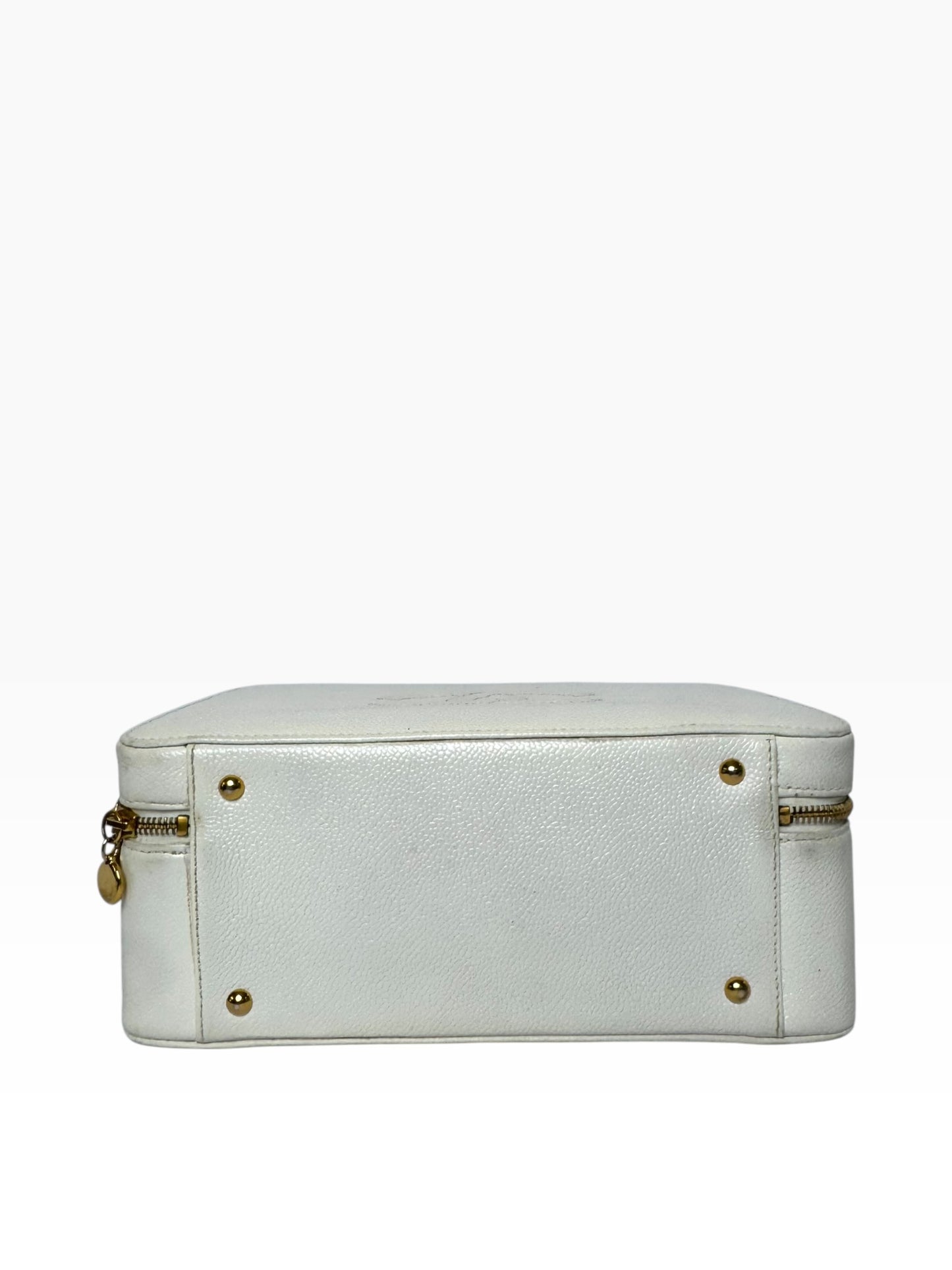 Chanel White Caviar Vanity Case Top Handle