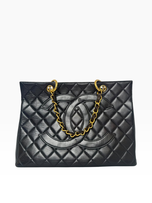 Chanel Vintage GST Black Gold Hardware Grand Shopping Tote