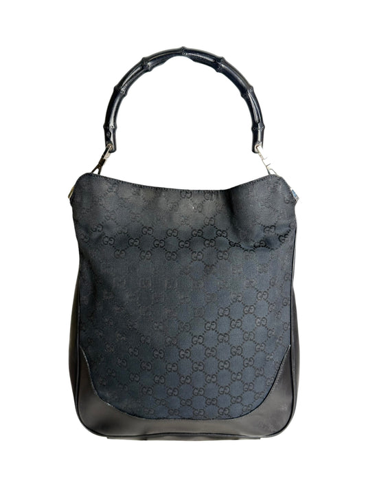 Gucci Black Canvas Bamboo 2 Way Shoulder T2148