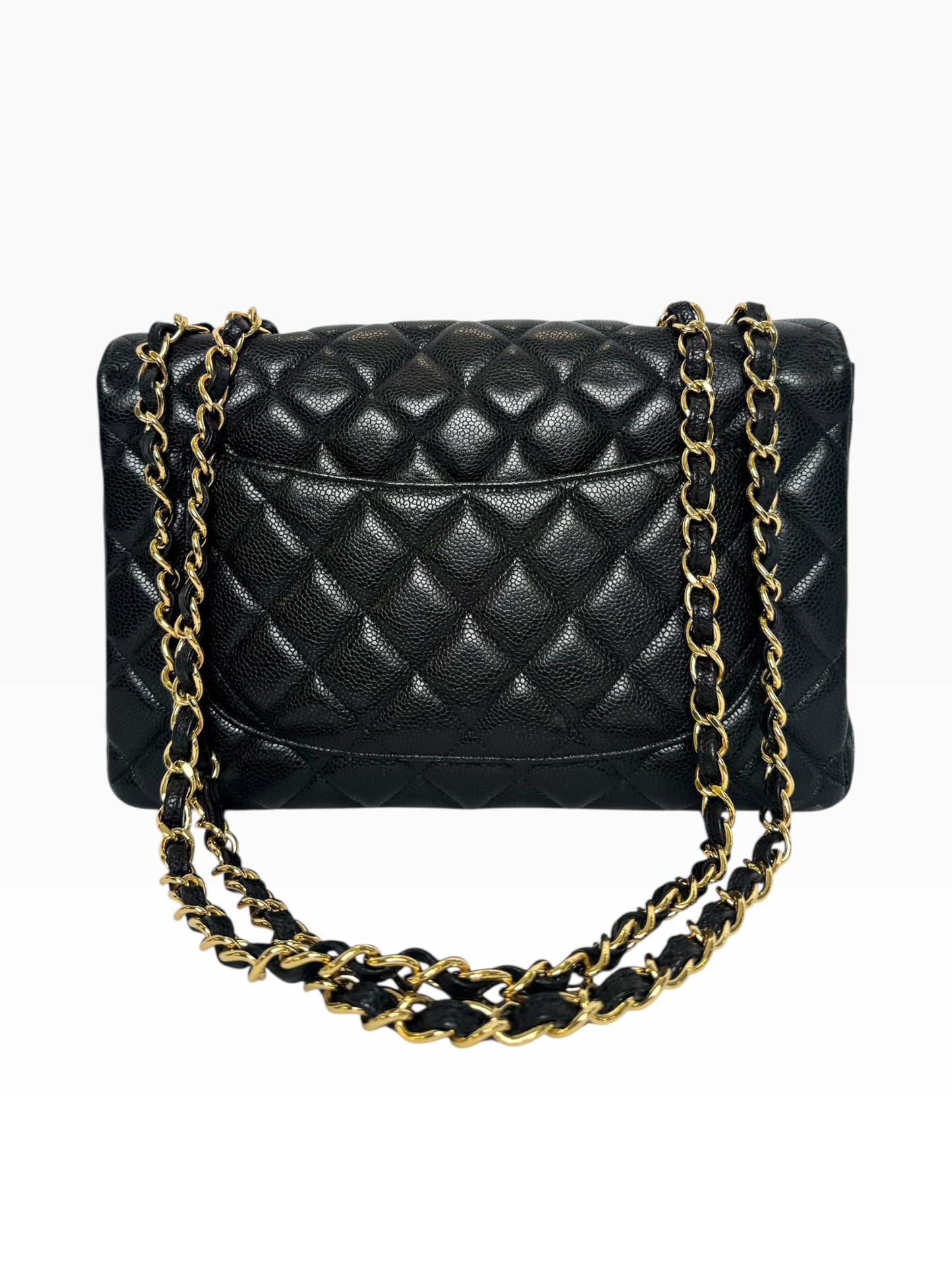 Chanel Caviar Black Gold Hardware Single Jumbo Classic Flap