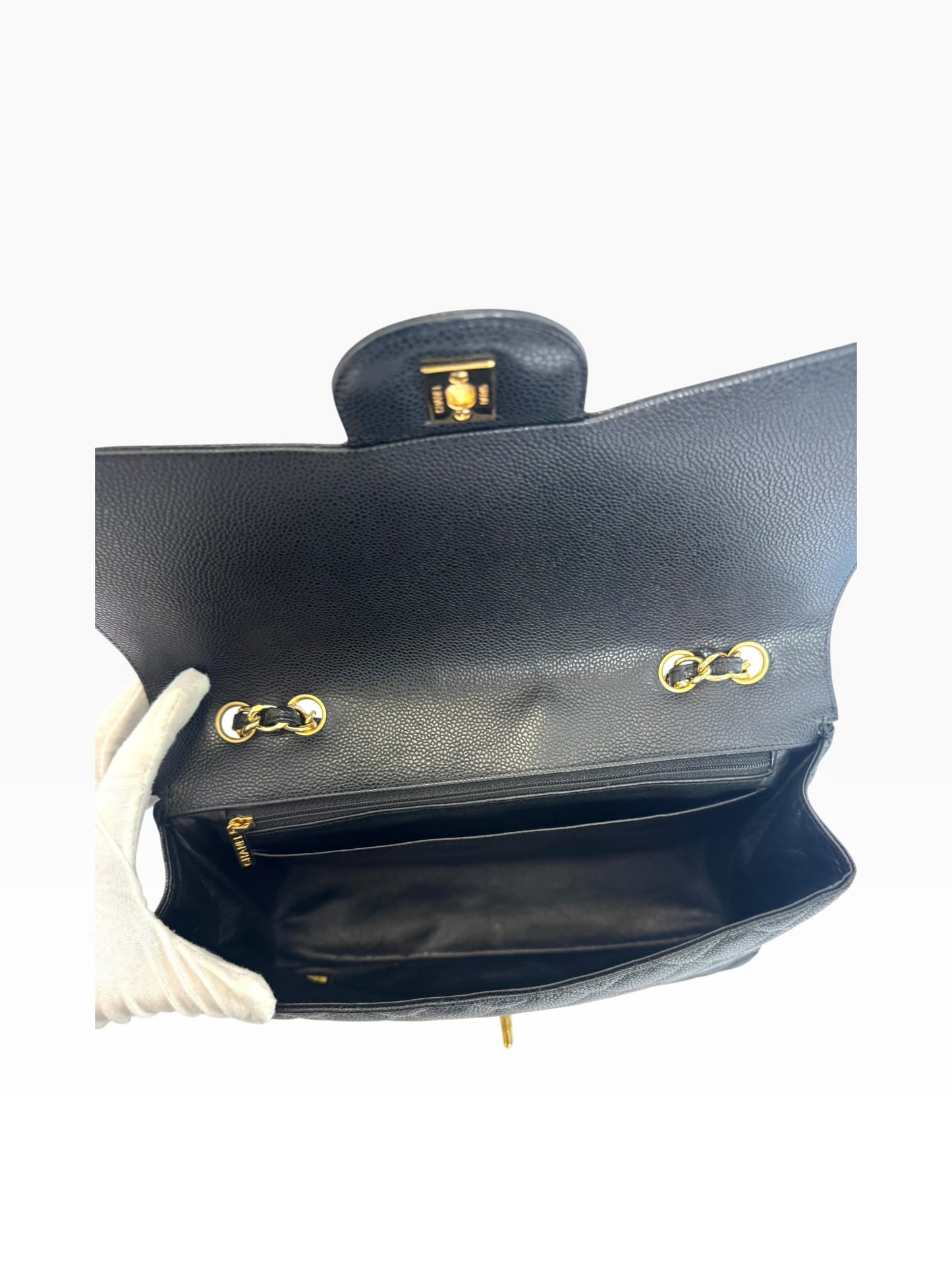 Chanel Caviar Black Gold Hardware Single Jumbo Classic Flap