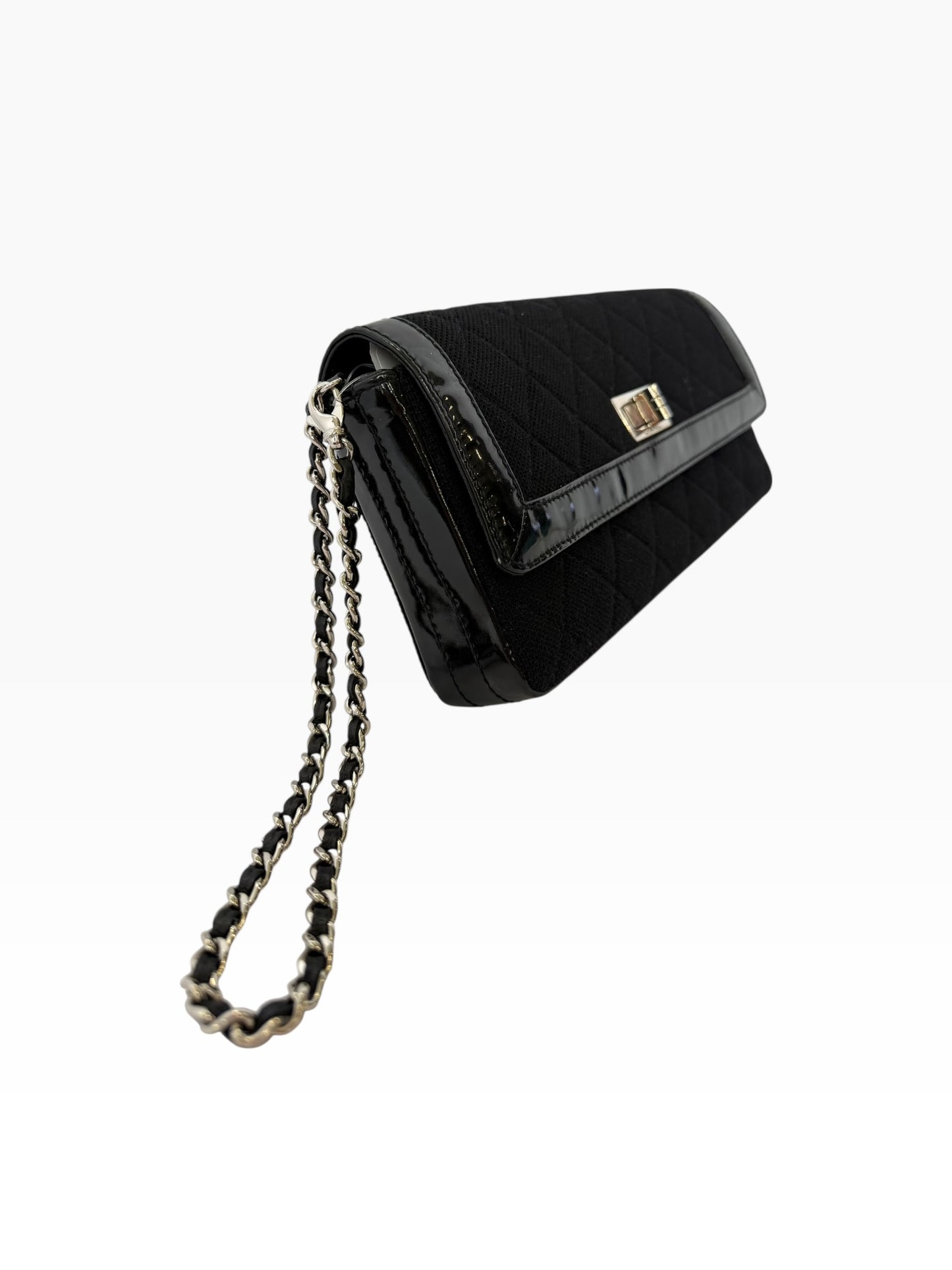 Chanel 2.55 Flap East/West Black Canvas Patent Trim SHW