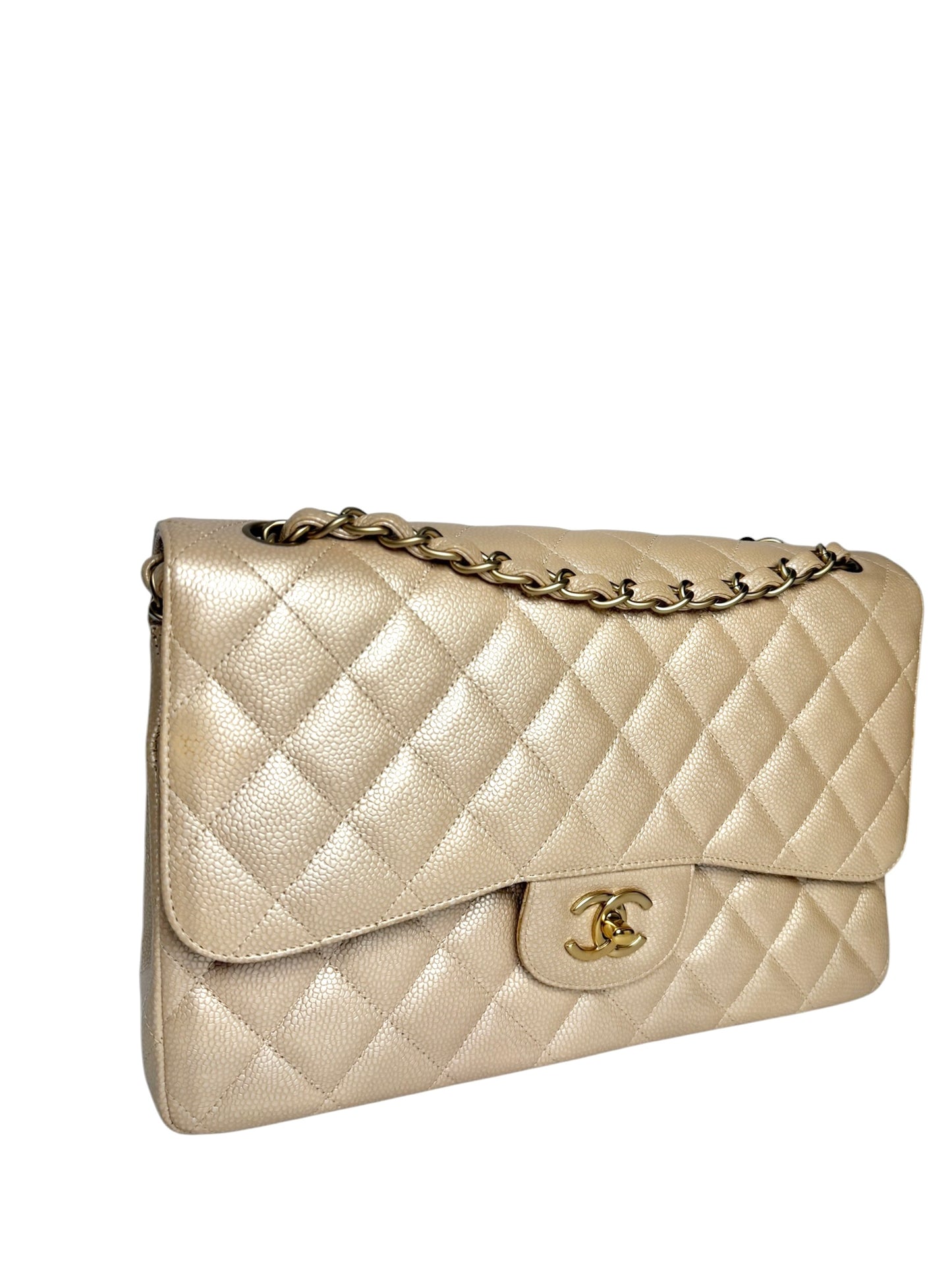 Chanel Jumbo Double Flap Caviar Pearly Beige