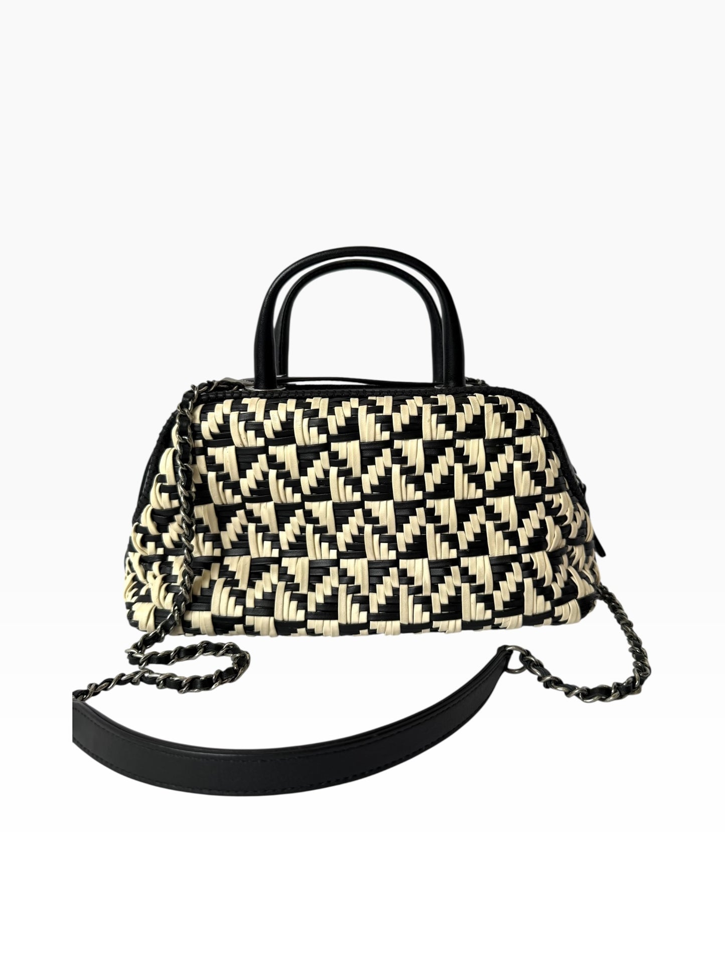 Chanel Bowler Woven Raffia Black/White