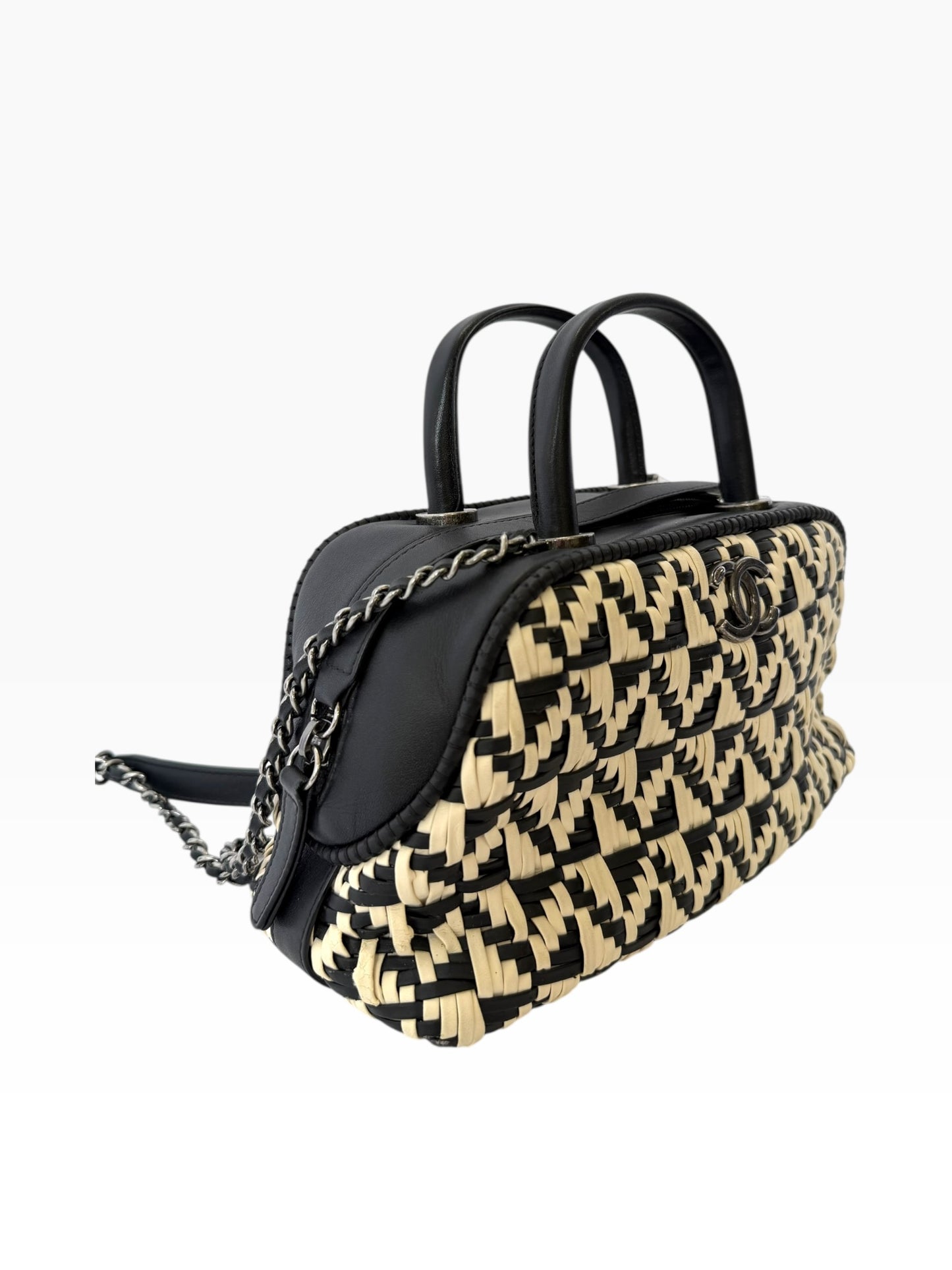 Chanel Bowler Woven Raffia Black/White