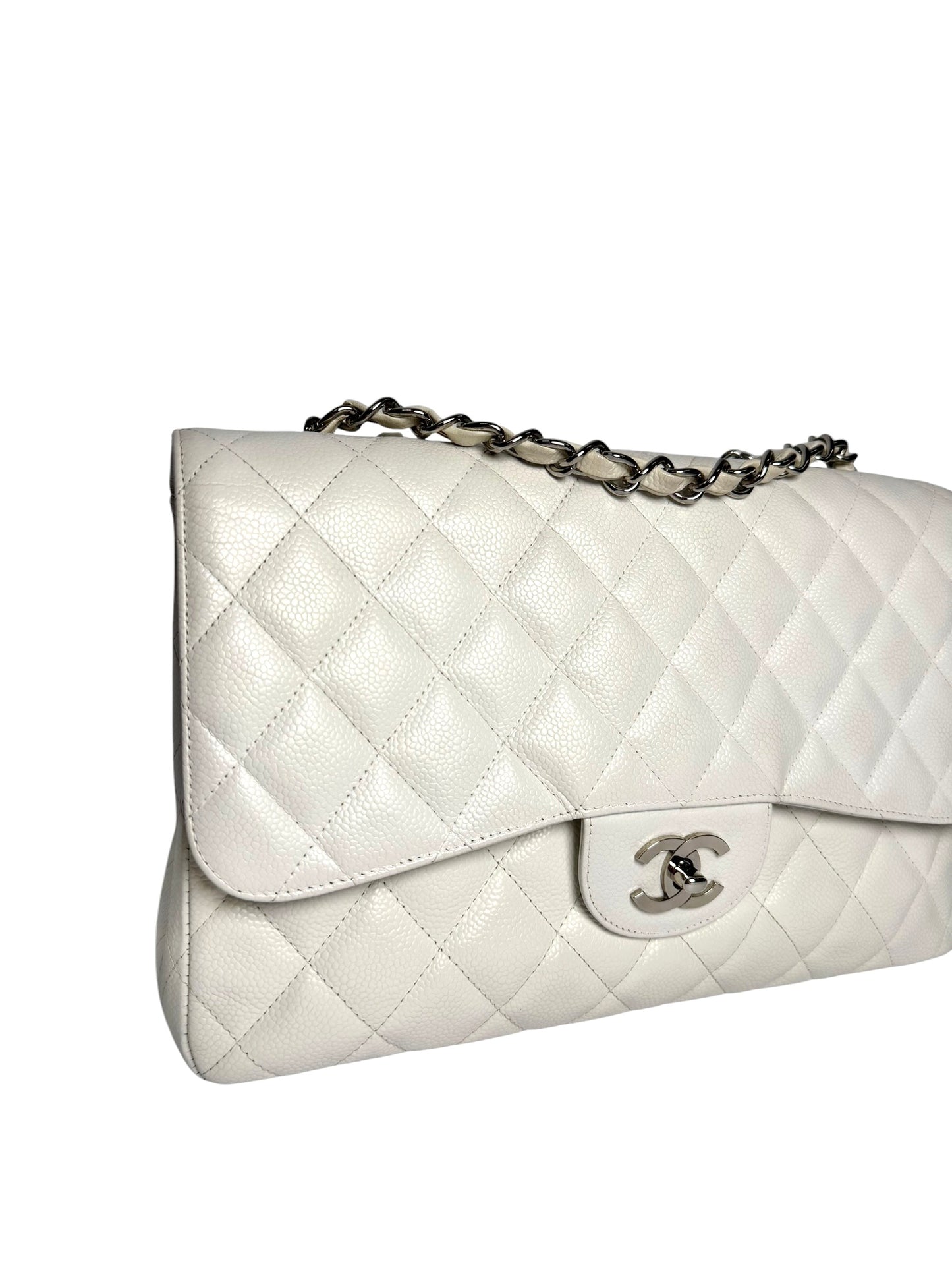 Chanel White Caviar Jumbo Single Flap SHW