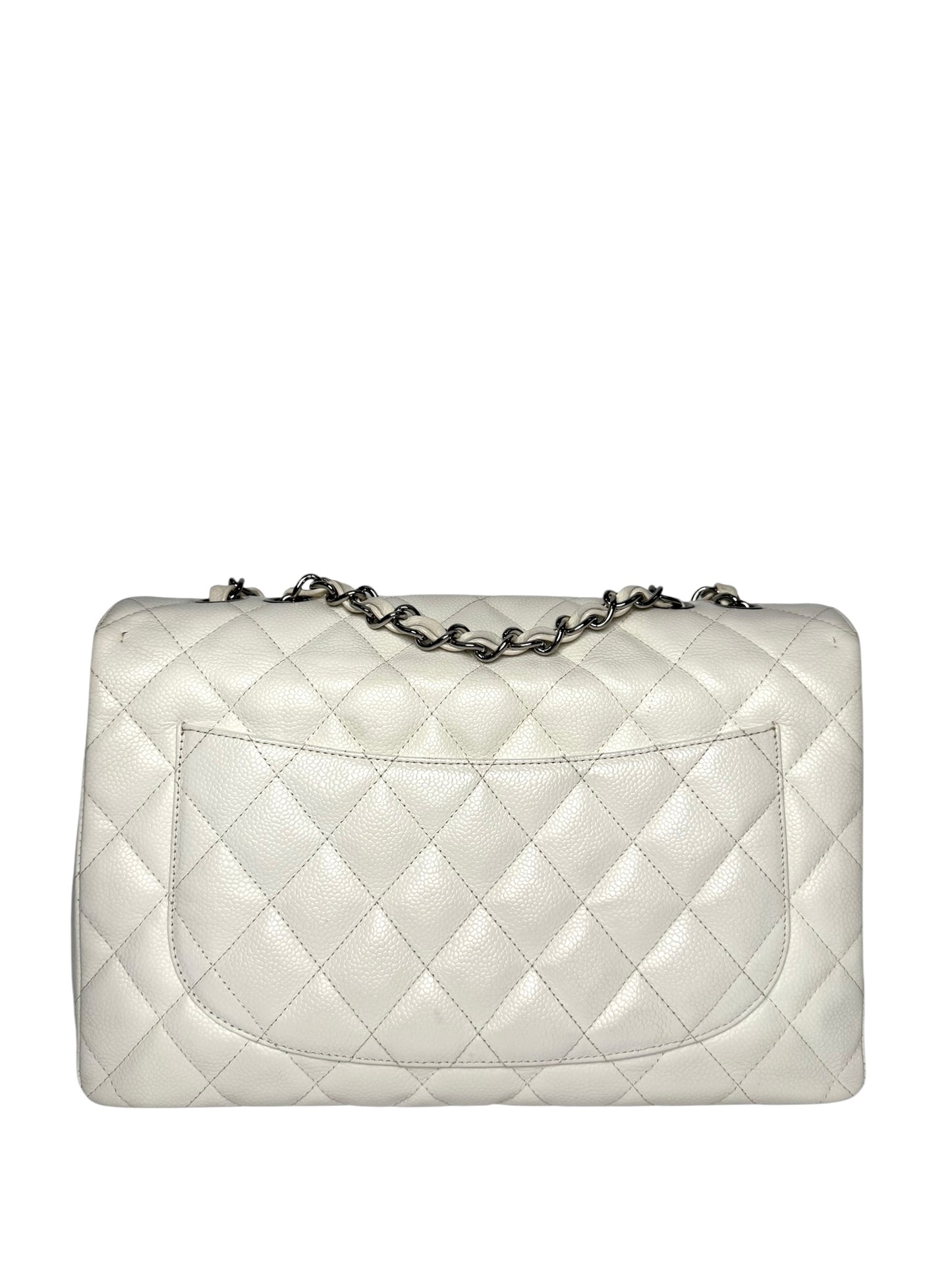 Chanel White Caviar Jumbo Single Flap SHW
