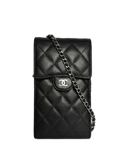 Chanel Black Caviar Phone Holder Crossbody T8217