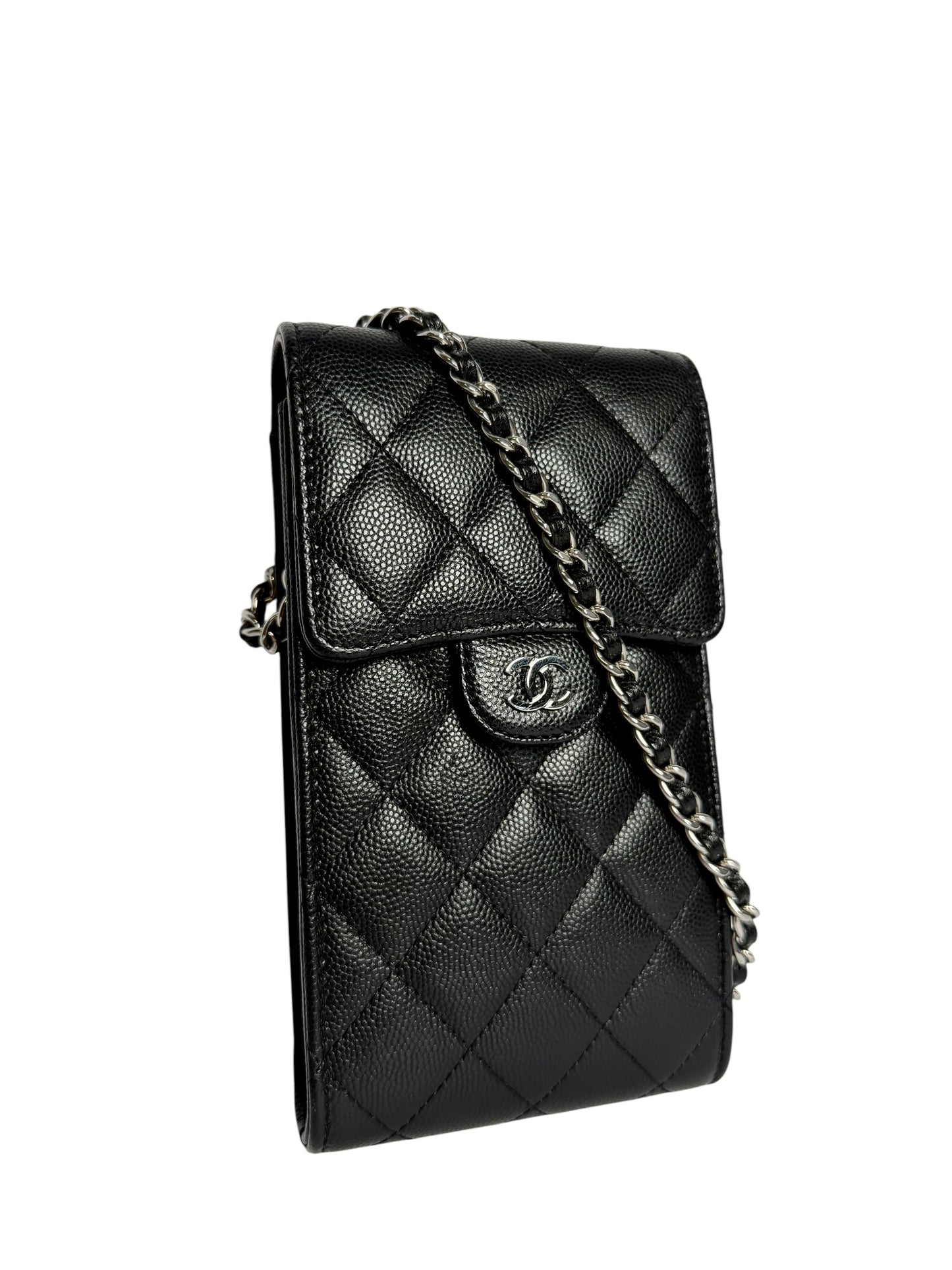 Chanel Black Caviar Phone Holder Crossbody