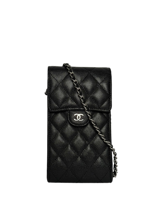 Chanel Black Caviar Phone Holder Crossbody T8218