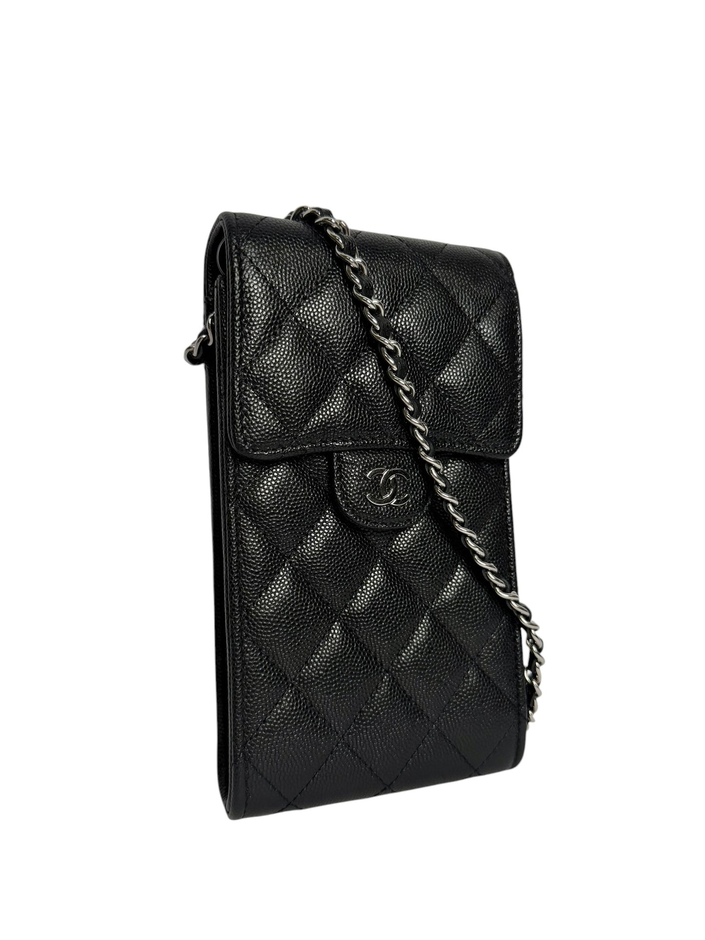 Chanel Black Caviar Phone Holder Crossbody