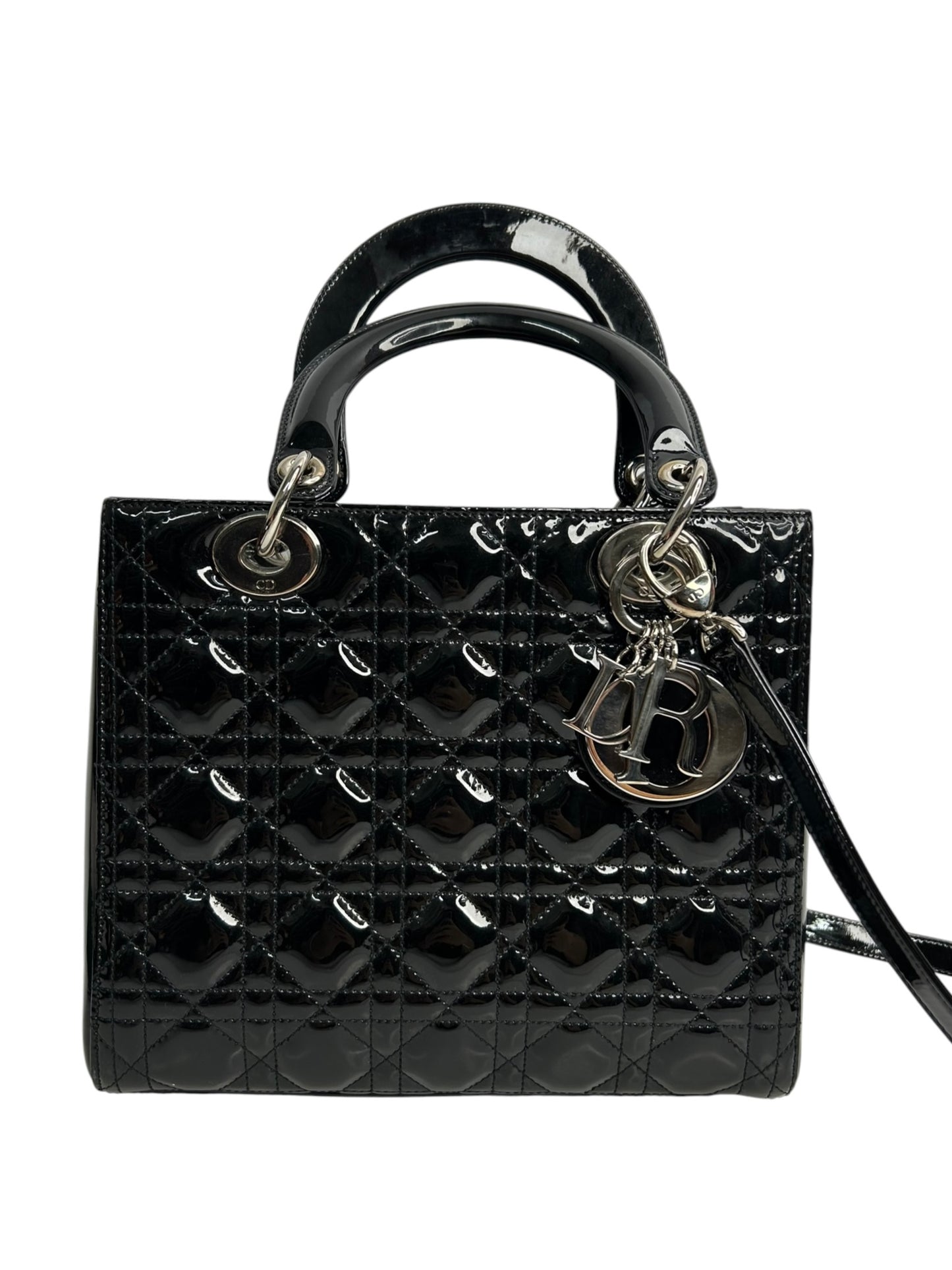 Christian Dior Medium Patent Black Lady Dior SHW T8818