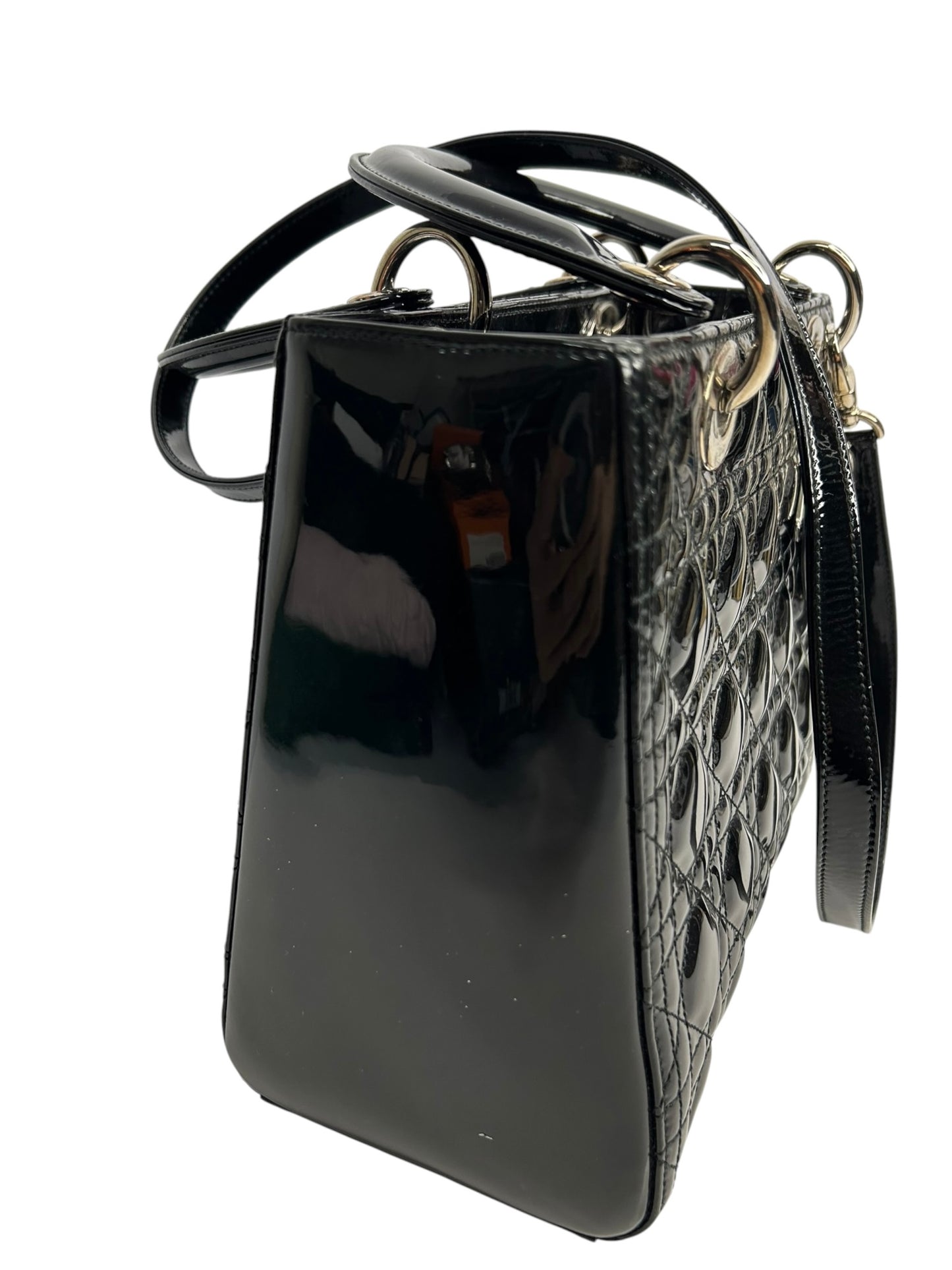 Christian Dior Medium Patent Black Lady Dior SHW T8818
