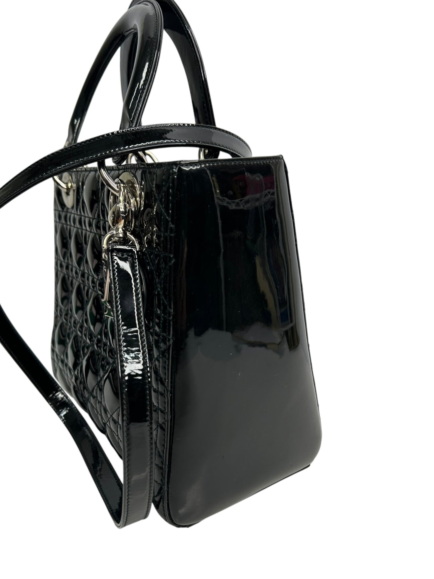 Christian Dior Medium Patent Black Lady Dior SHW T8818