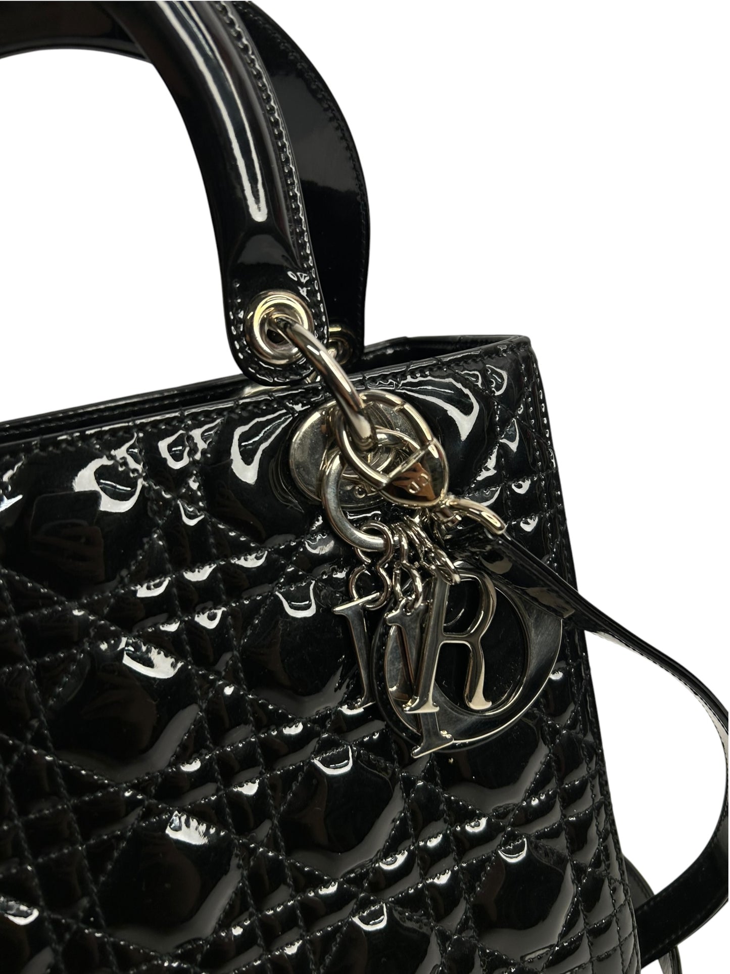 Christian Dior Medium Patent Black Lady Dior SHW T8818