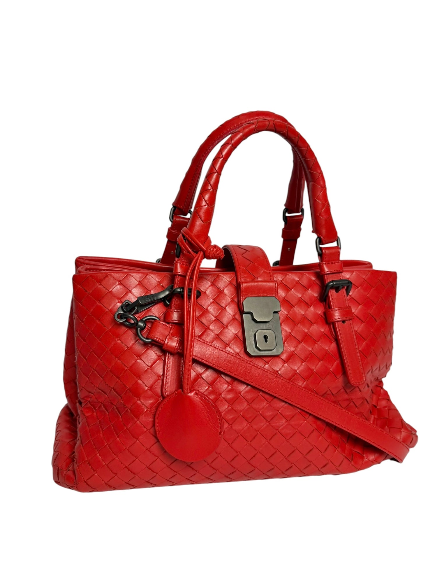 Bottega Veneta Nappa Intrecciato Roma Tote Small Red