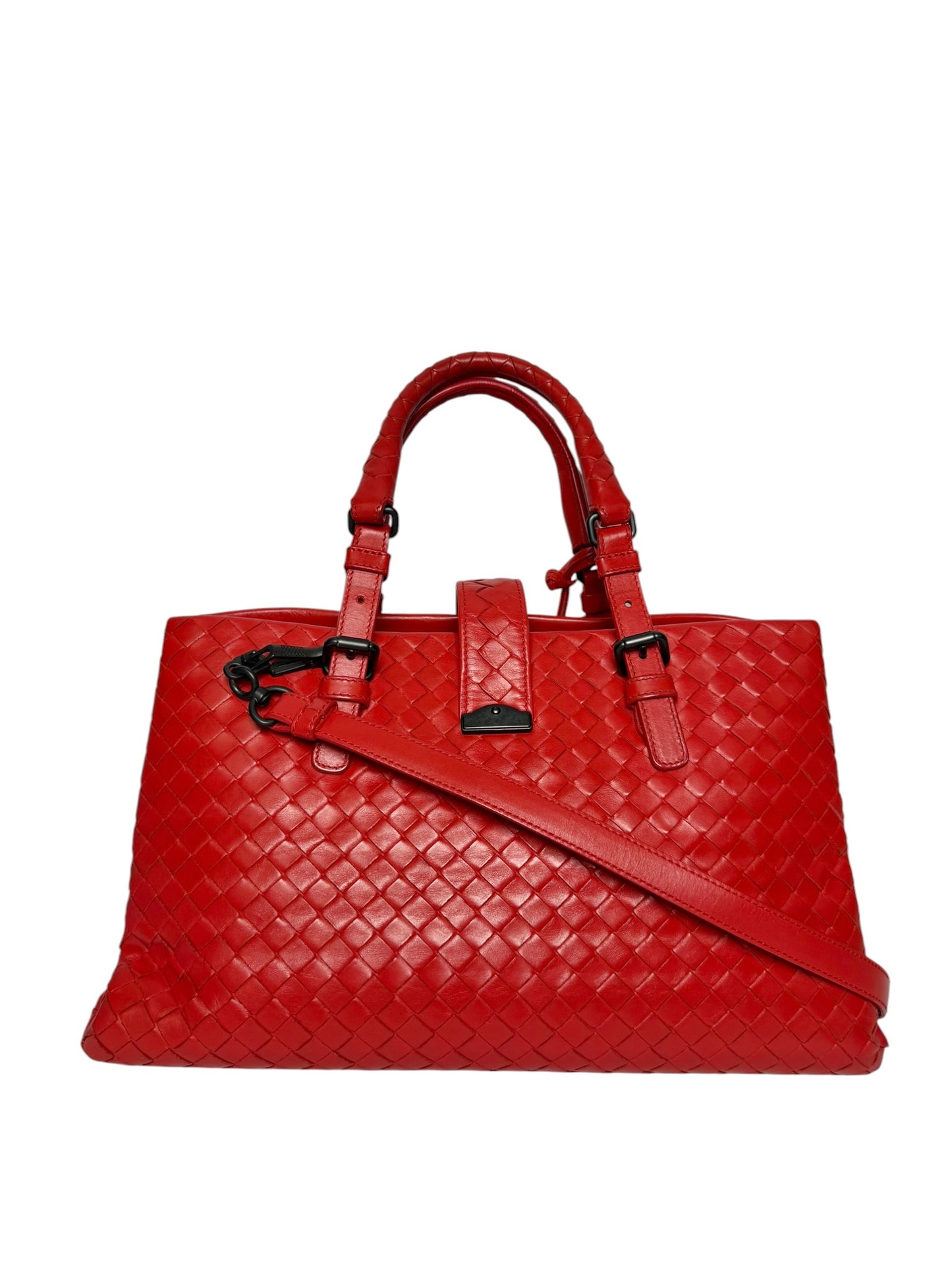 Bottega Veneta Nappa Intrecciato Roma Tote Small Red