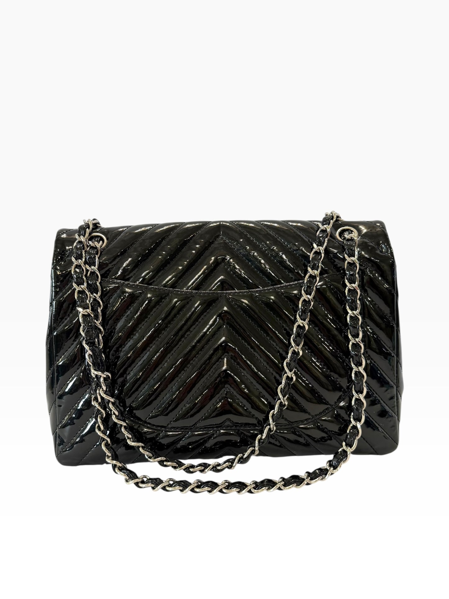 Chanel Patent Maxi Black Chevron Single Flap