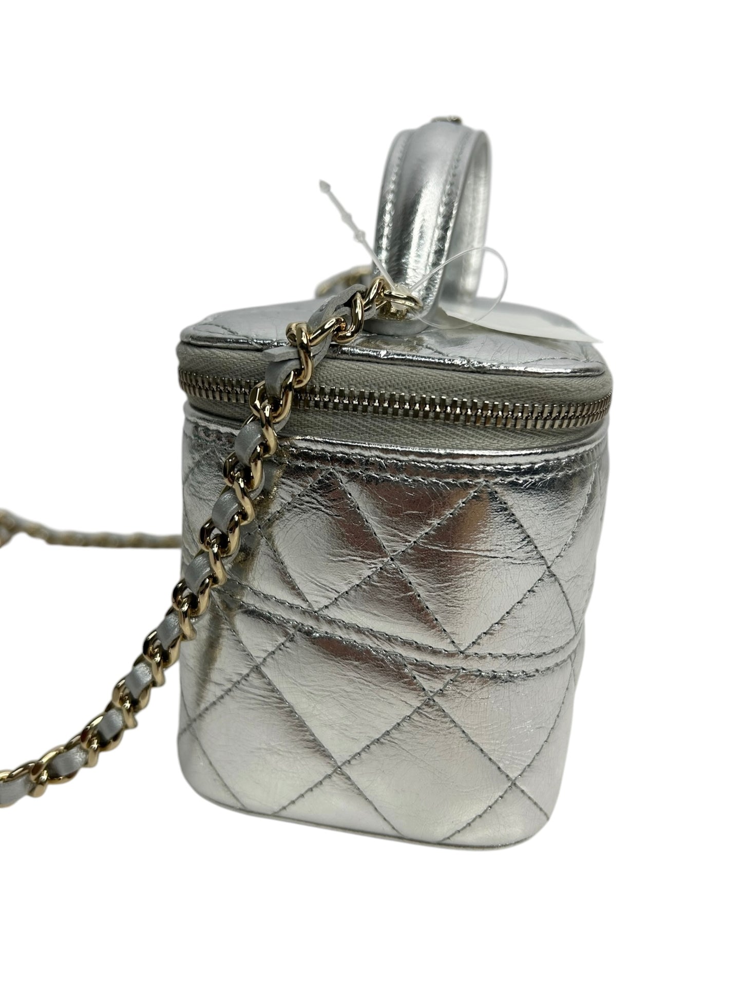 Chanel Metallic Silver Top Handle Vanity Crossbody T8708