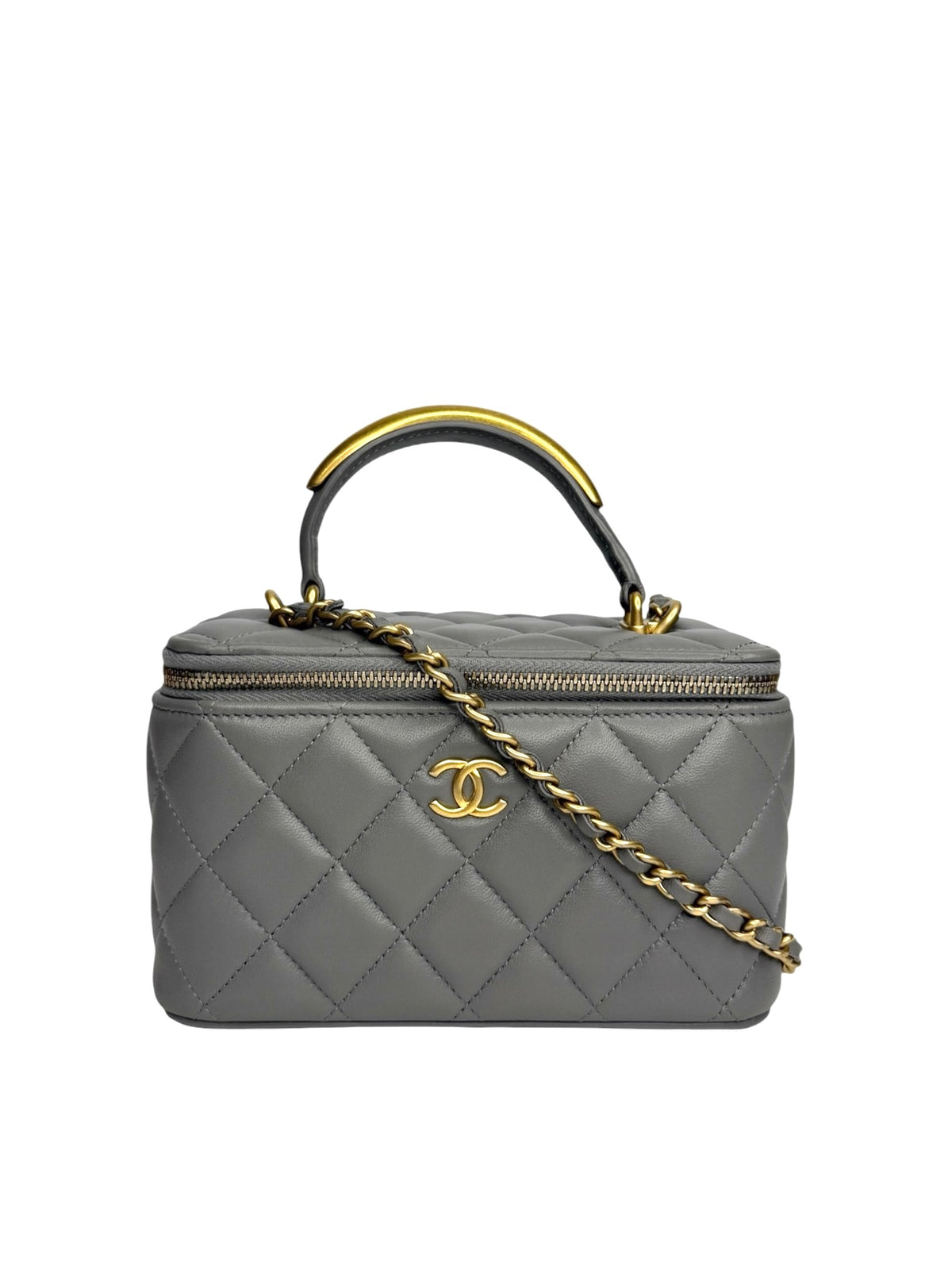 Chanel Small Gray Lambskin Classic Top Handle Vanity T9212