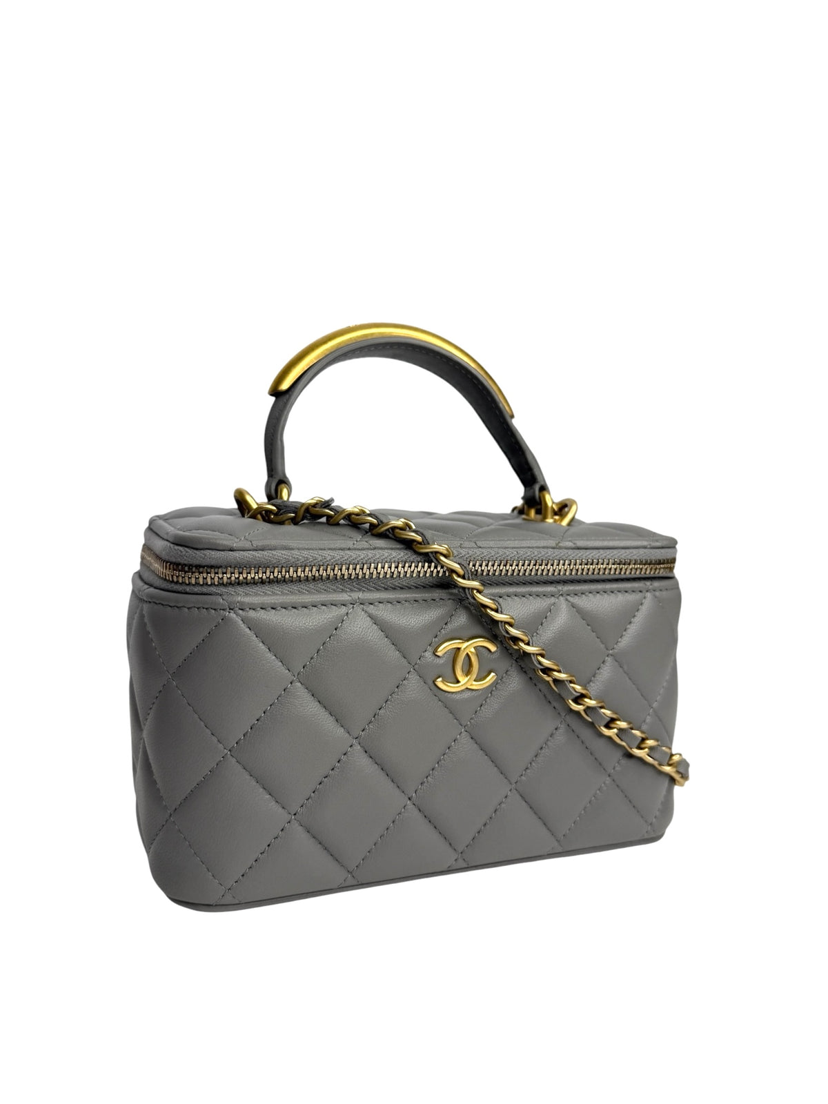 Chanel Small Gray Lambskin Classic Top Handle Vanity T9212
