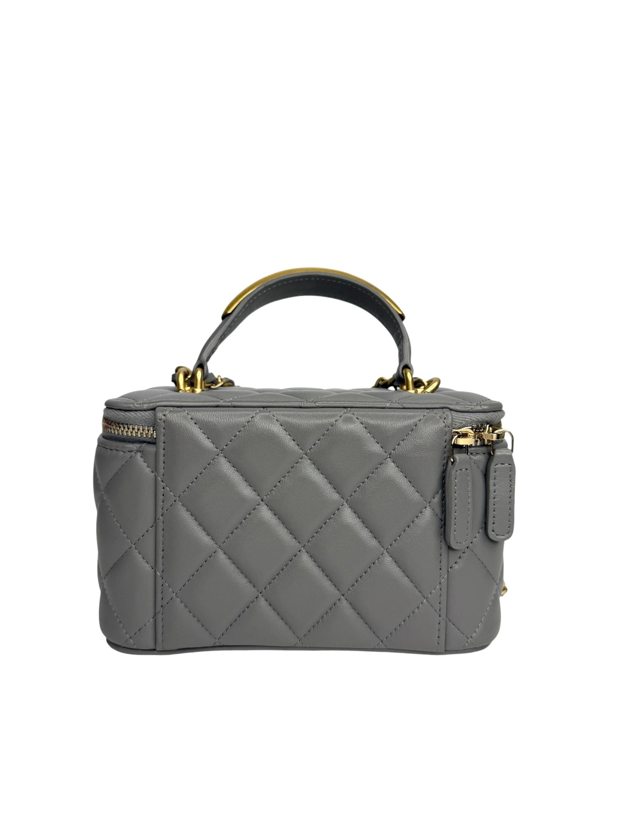 Chanel Small Gray Lambskin Classic Top Handle Vanity T9212
