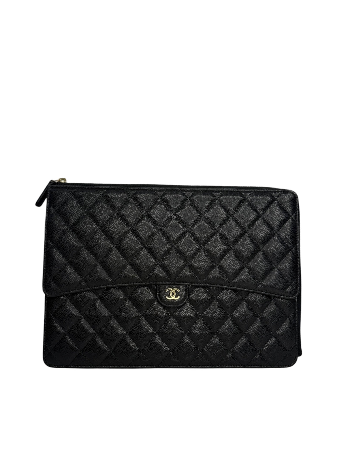 Chanel Black Caviar Zip Clutch T9213