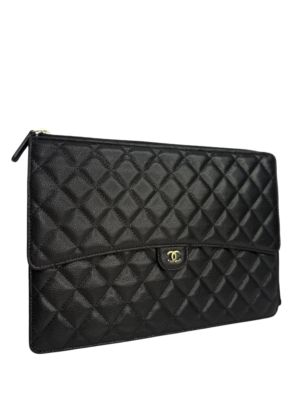 Chanel Black Caviar Zip Clutch T9213