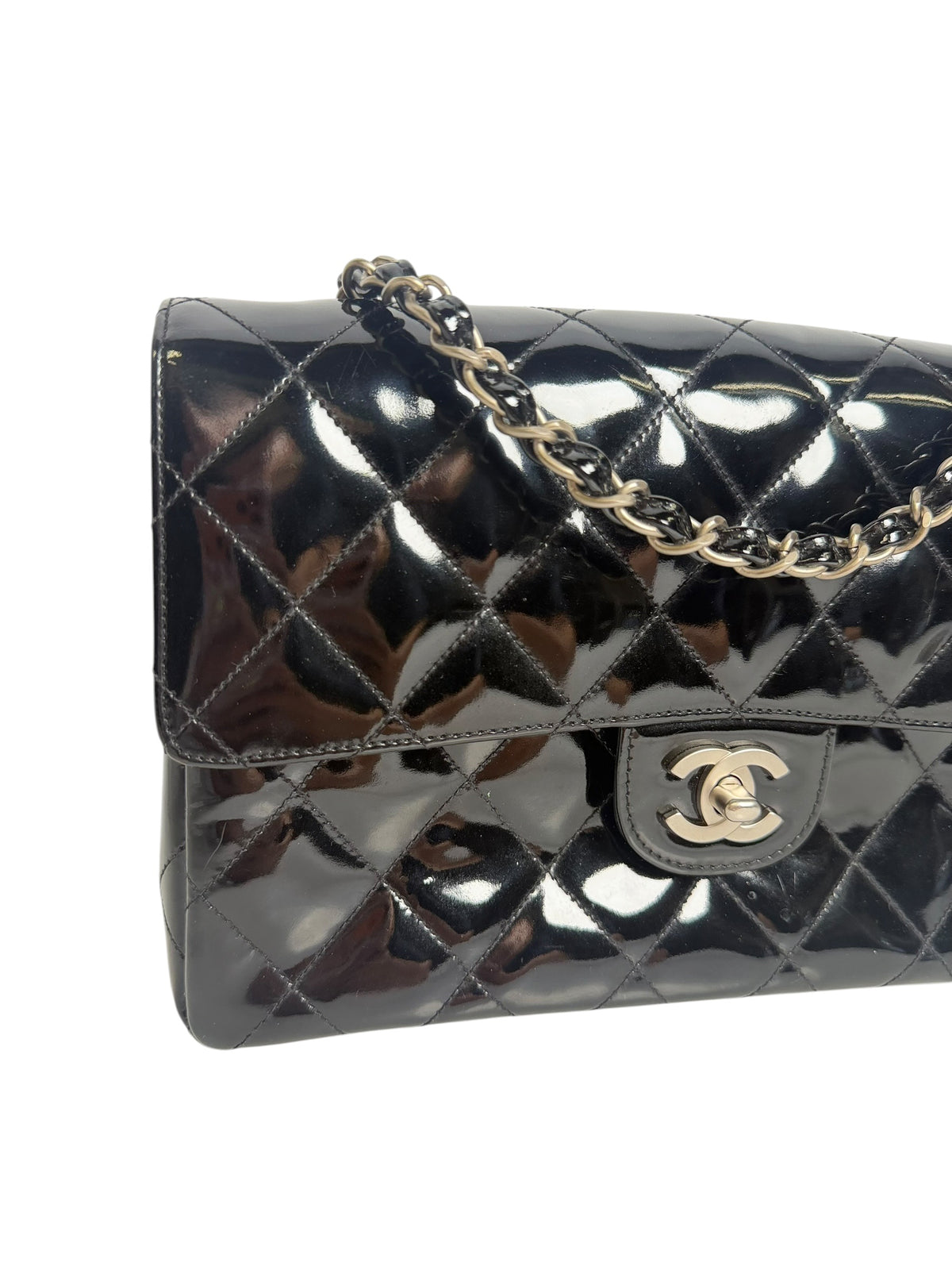Chanel Medium Square Patent Black Classic Single Flap T6272
