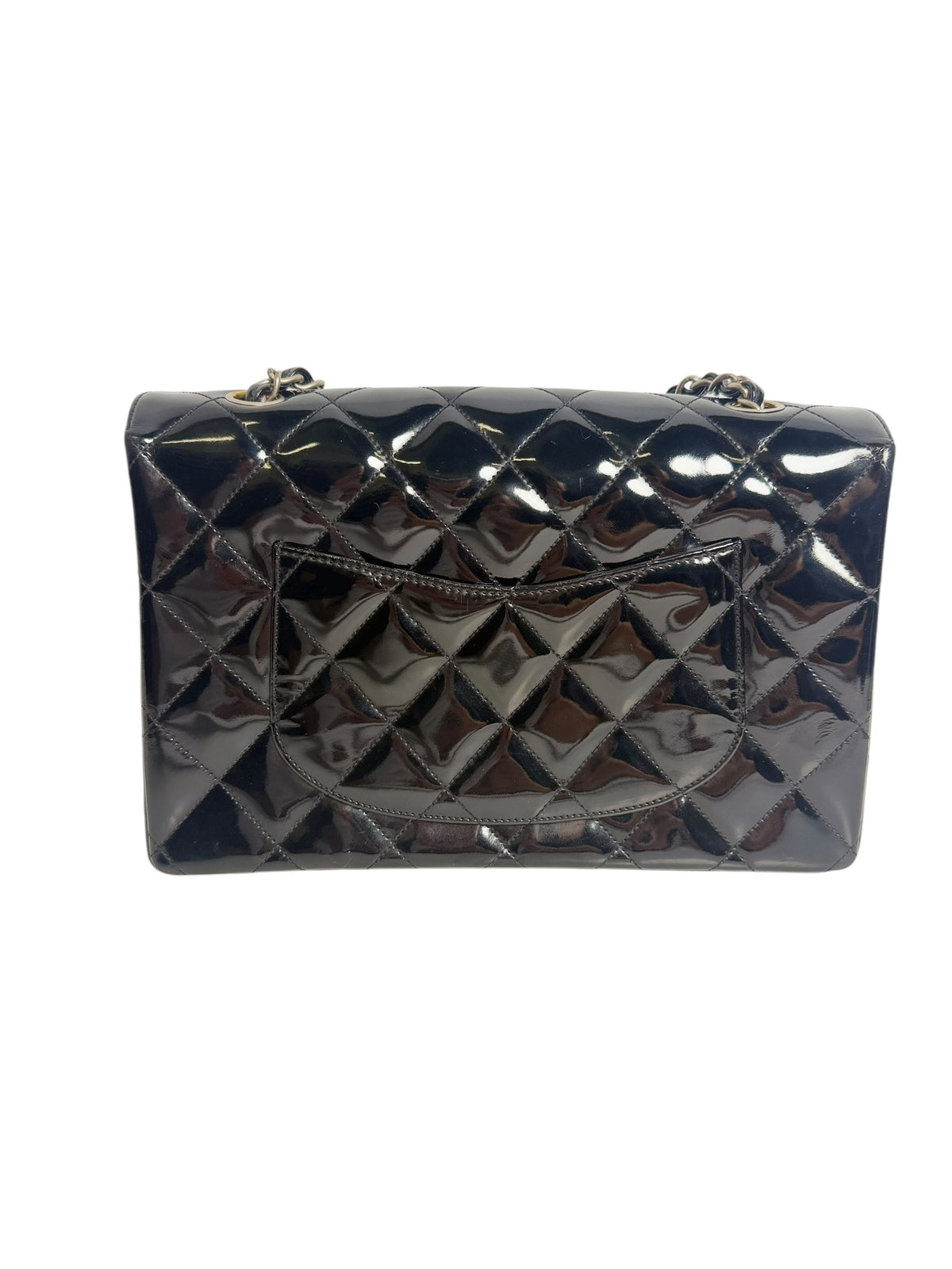 Chanel Medium Square Patent Black Classic Single Flap T6272