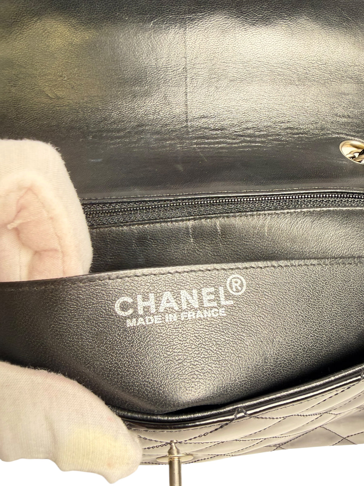 Chanel Medium Square Patent Black Classic Single Flap T6272