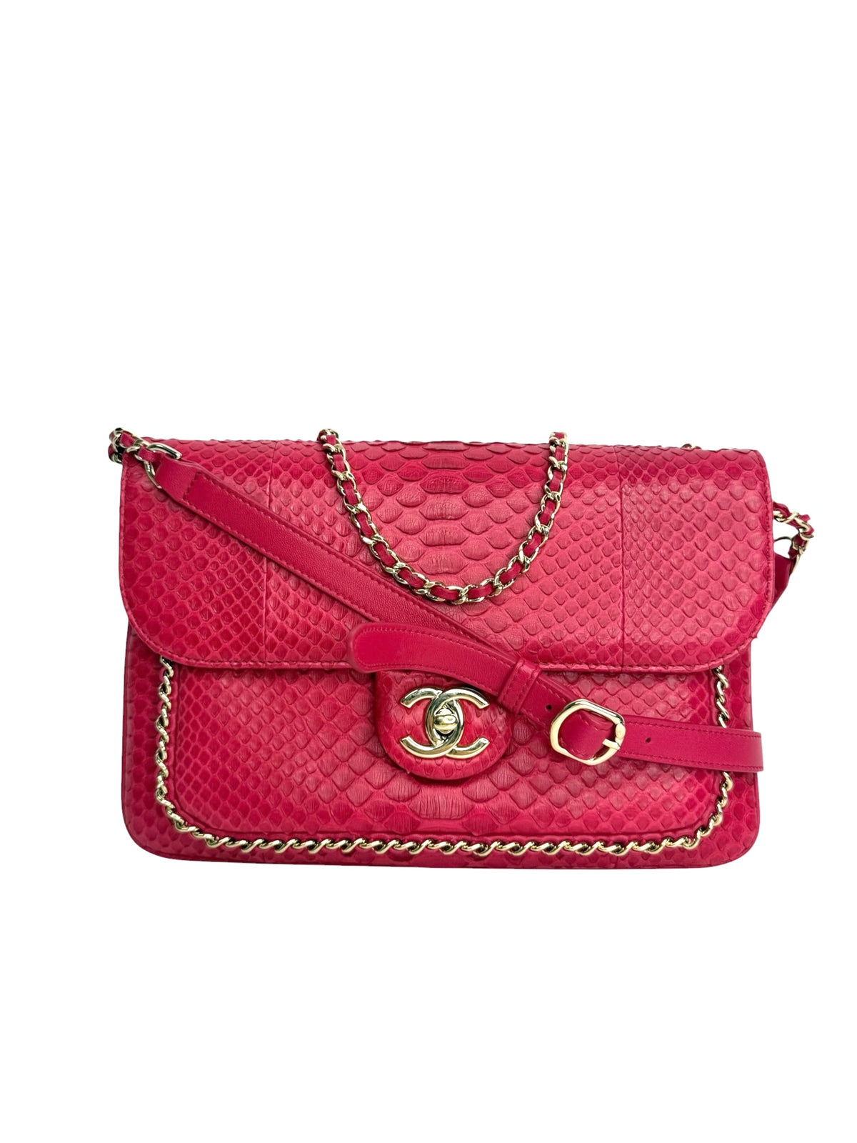 Chanel Pink Python Chain Around Flap GHW T9207
